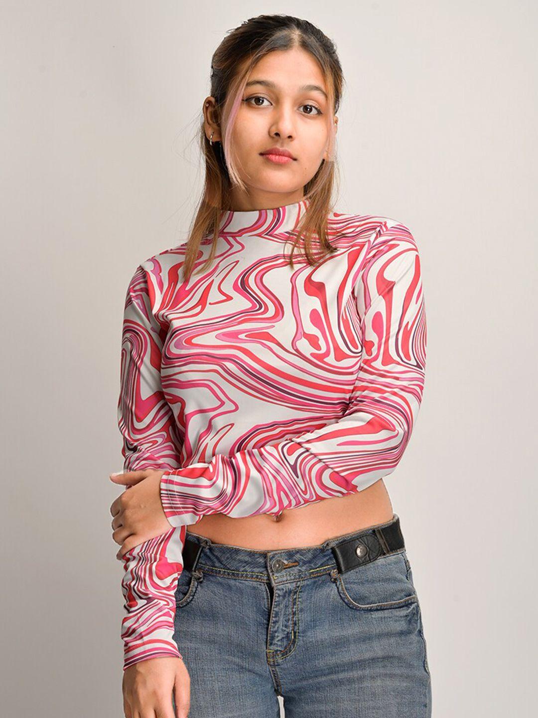 street style store abstract printed high neck crop top