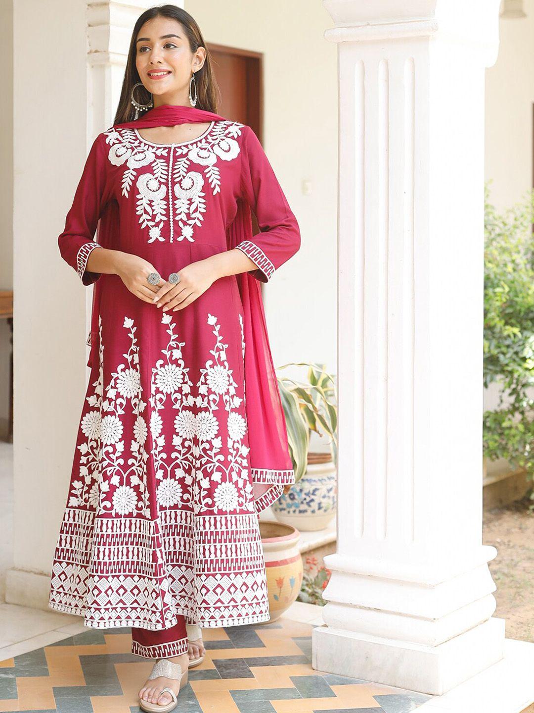 amiras indian ethnic wear ethnic motifs embroidered anarkali kurta with trousers & dupatta