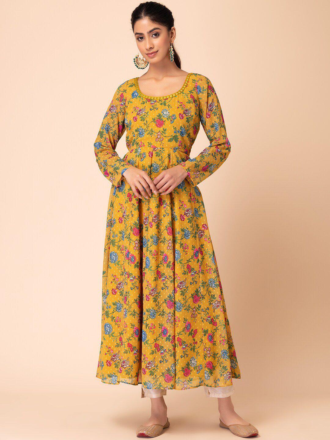 indya floral printed round neck georgette anarkali kurta