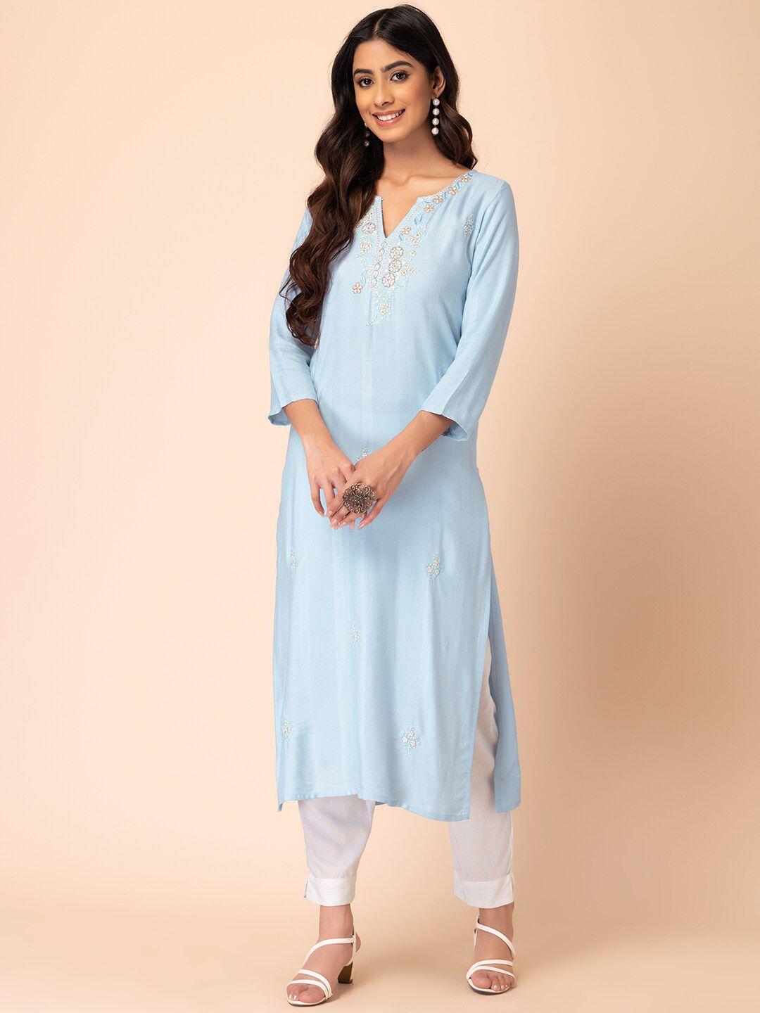 indya floral embroidered straight kurta