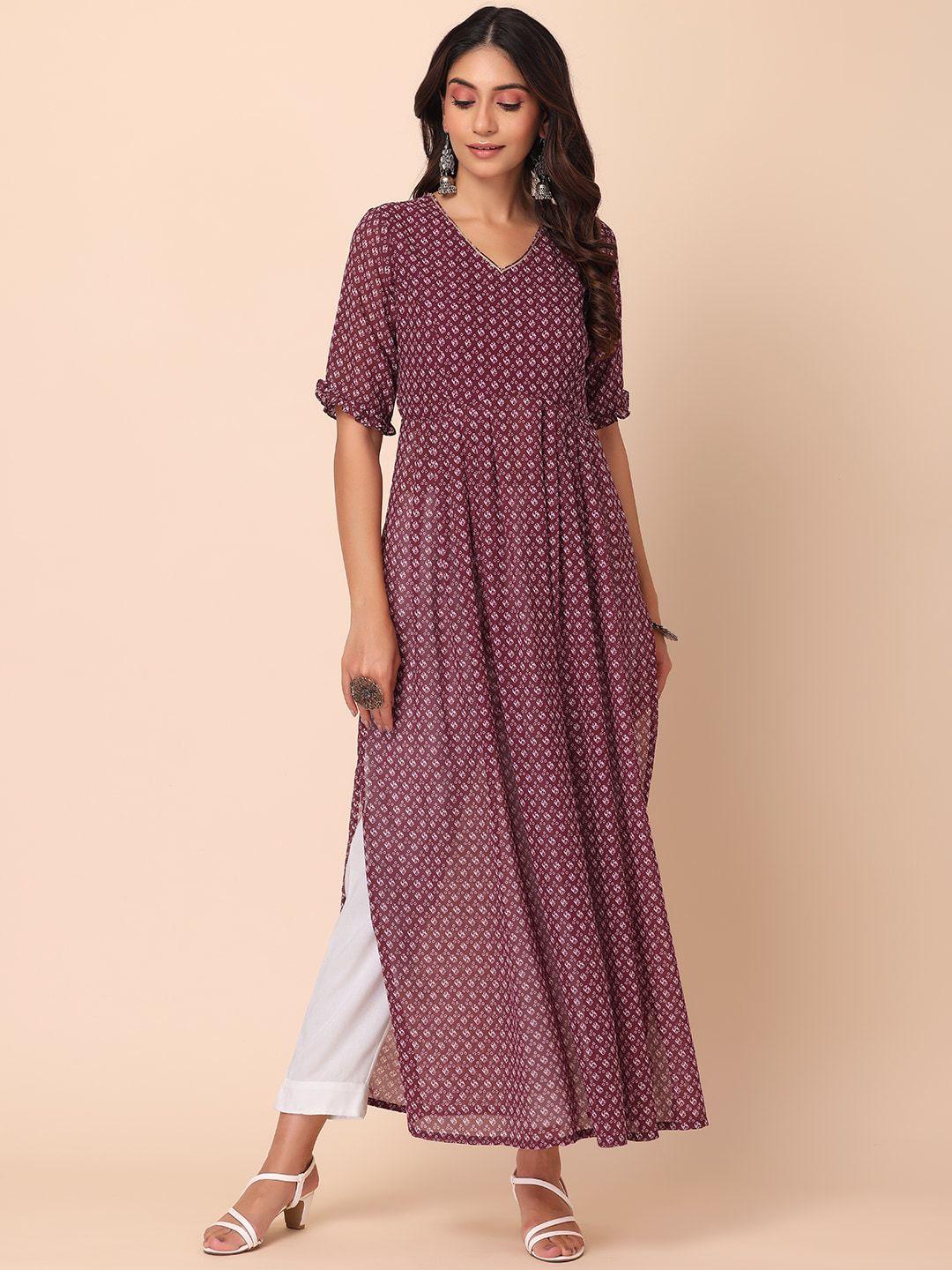 indya bandhani printed v-neck a-line kurta