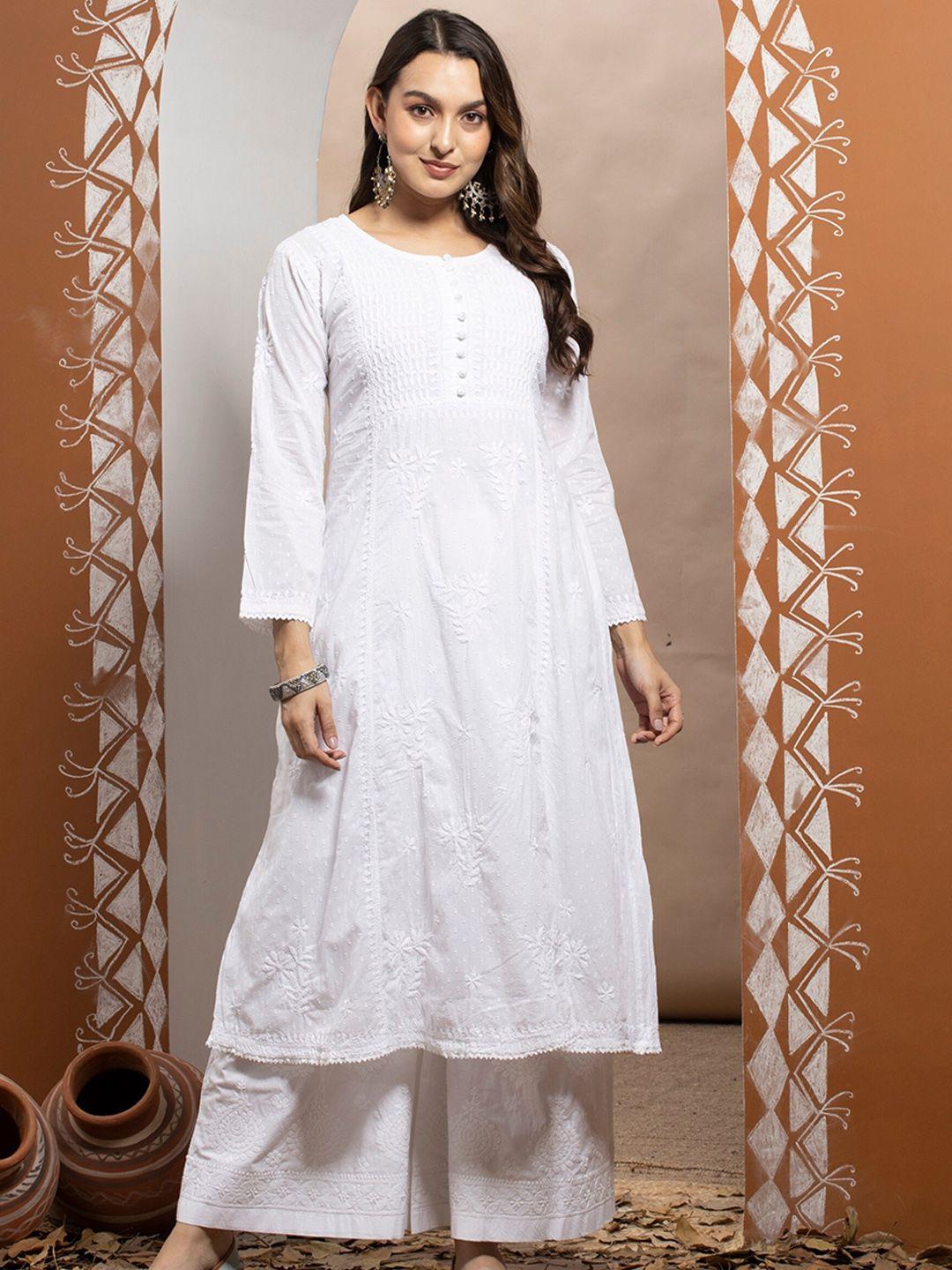 paramount chikan ethnic motifs embroidered chikankari anarkali kurta