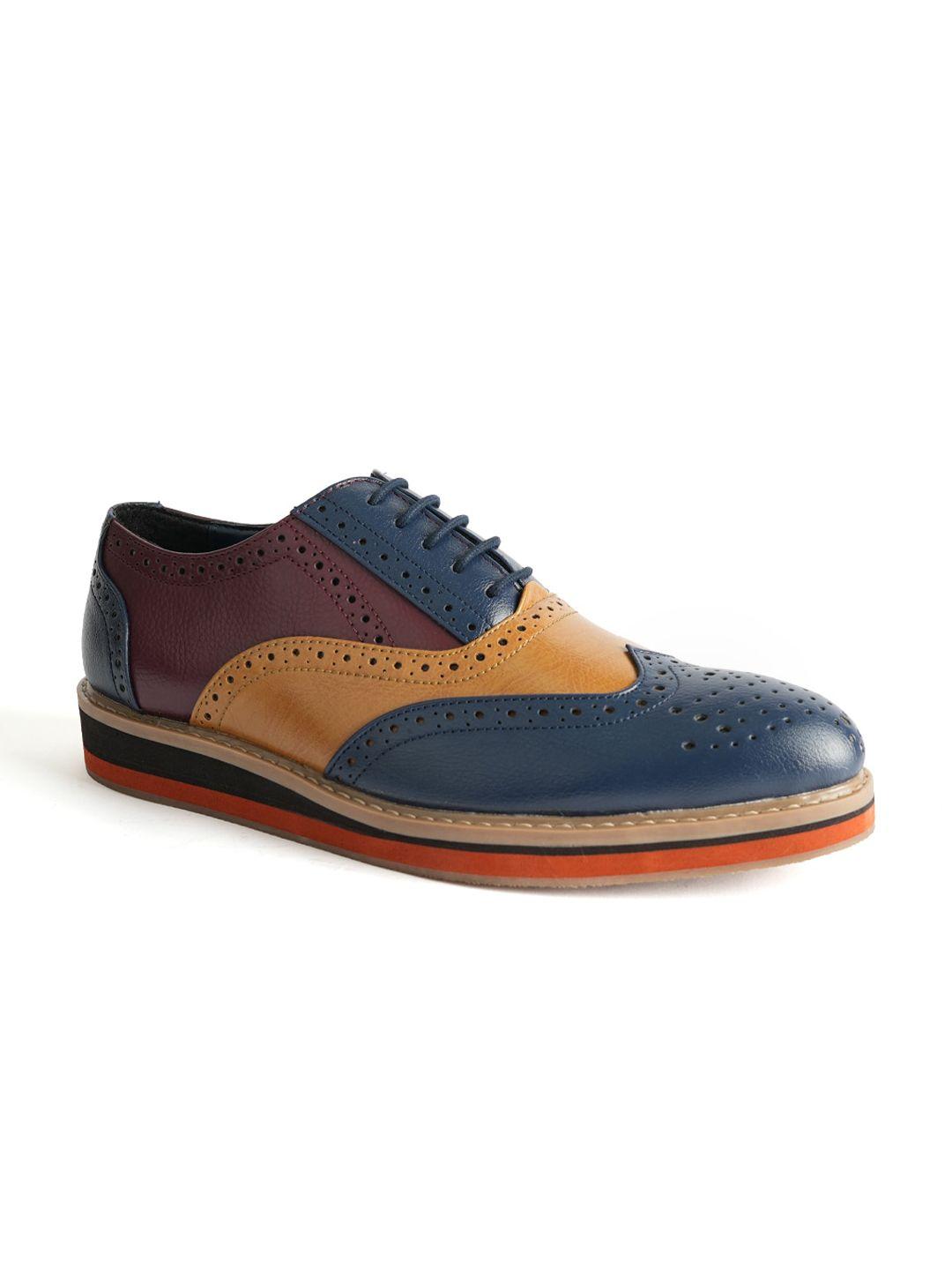 monkstory men tricolour colourblocked comfort insole full brogues