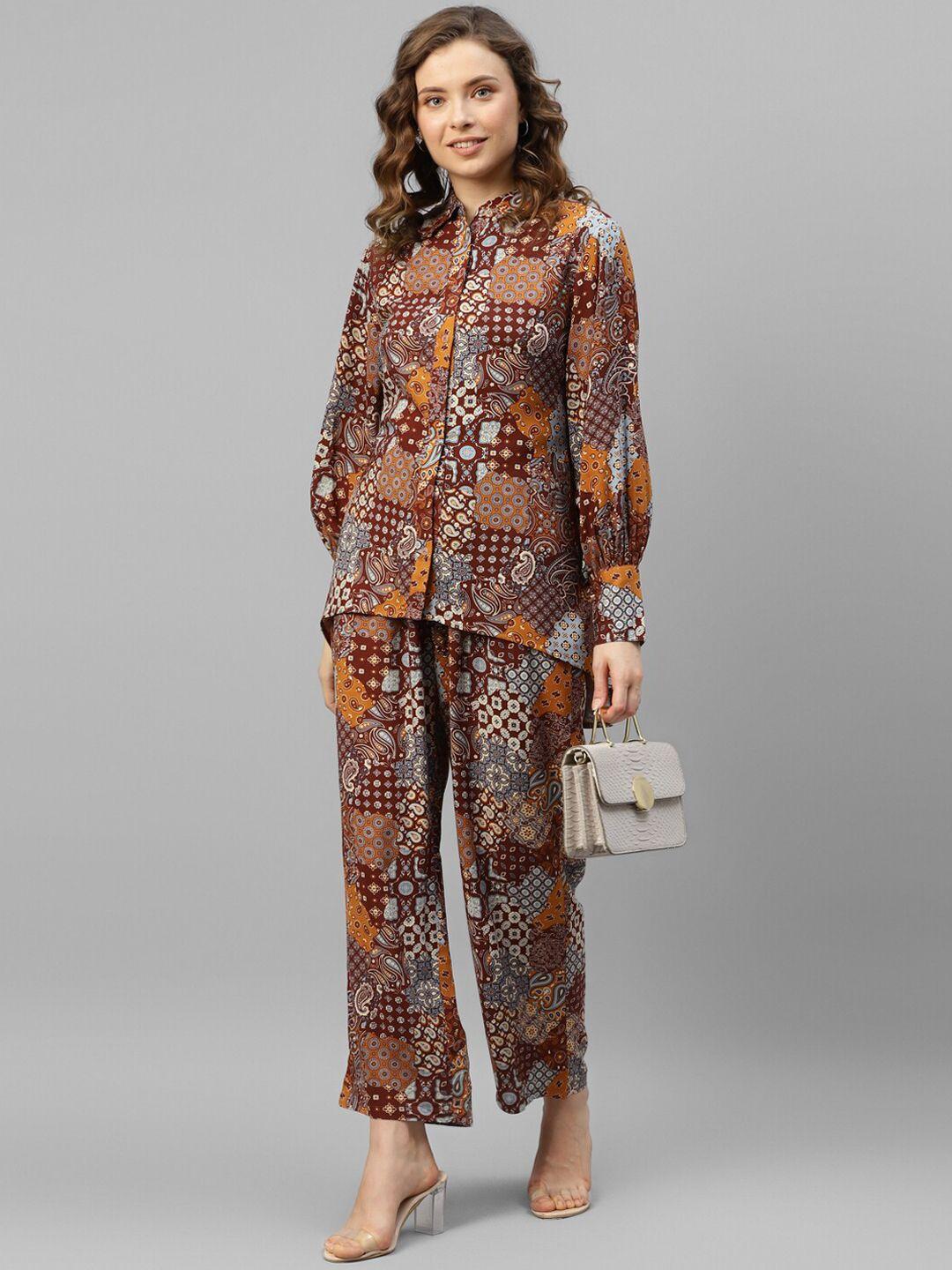 deebaco ethnic motifs printed shirt & trousers co-ords