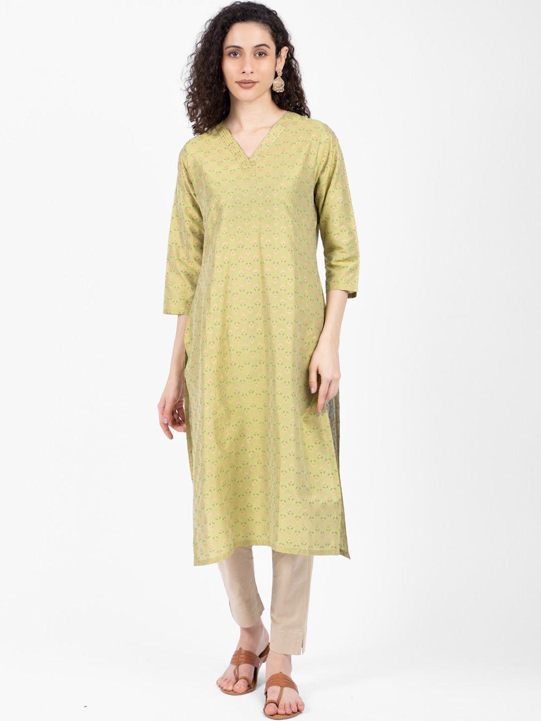 rmya ethnic motif printed v neck thread work kurta