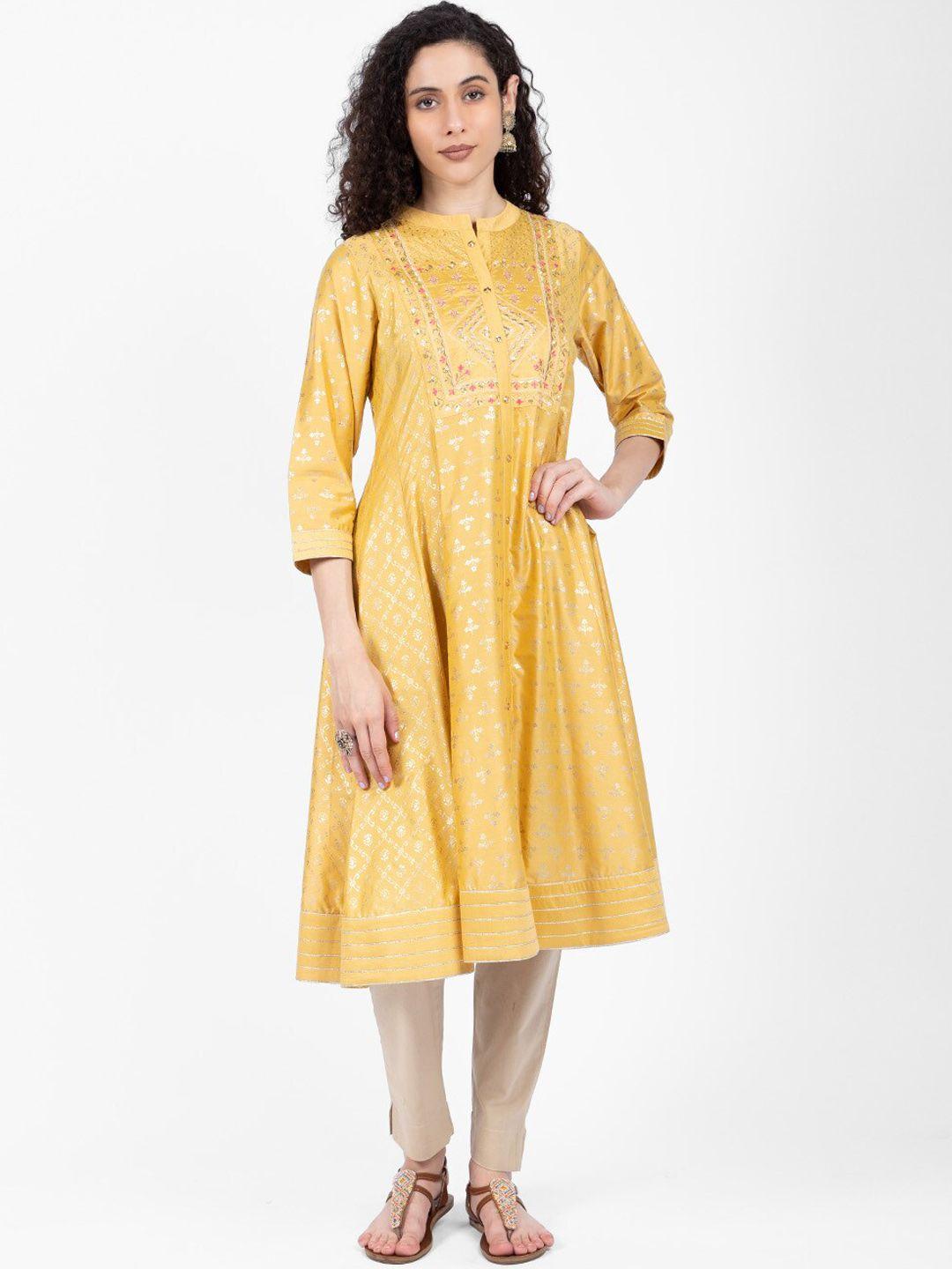 rmya ethnic motifs printed mandarin collar thread work anarkali kurta