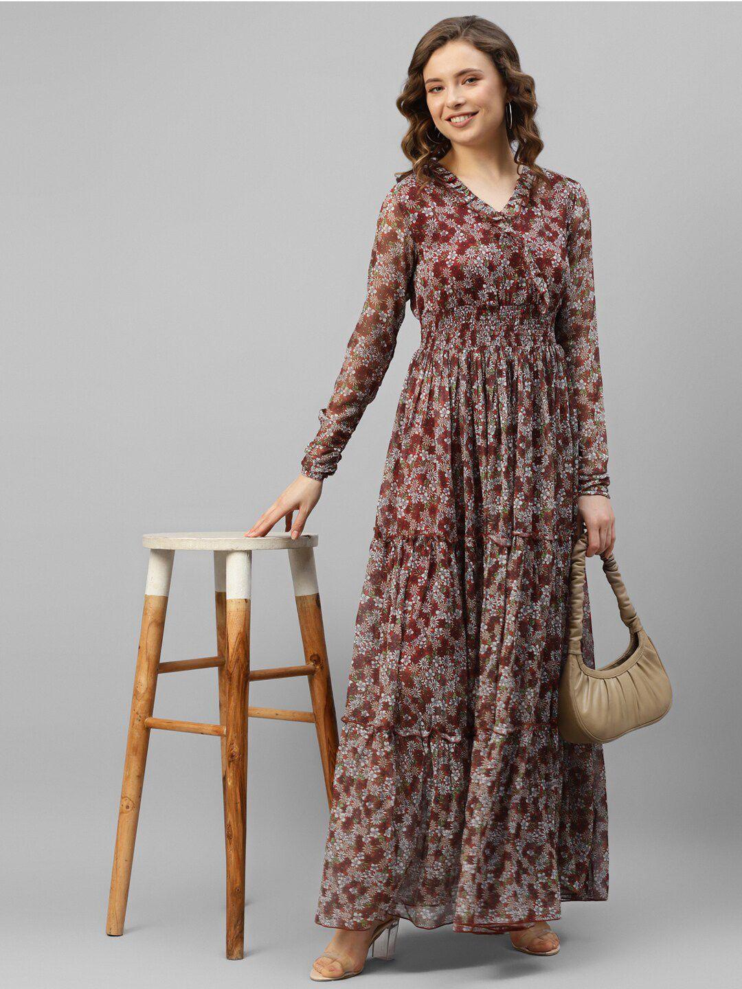 deebaco floral printed chiffon maxi dress