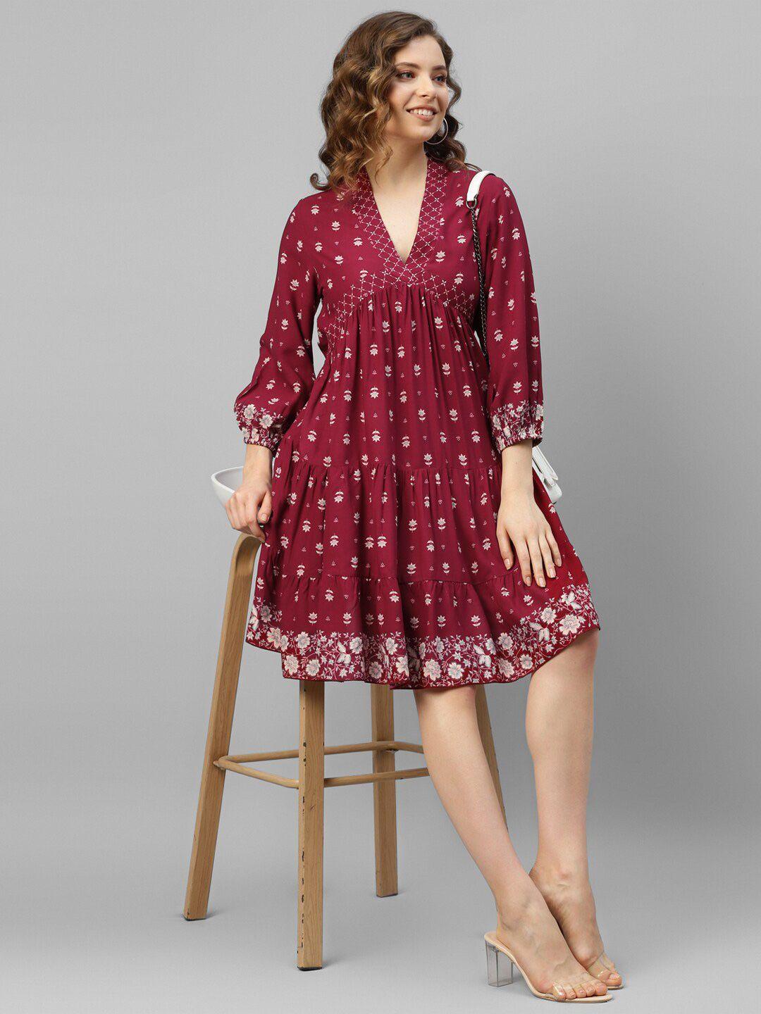 deebaco floral printed puff sleeve fit & flare dress