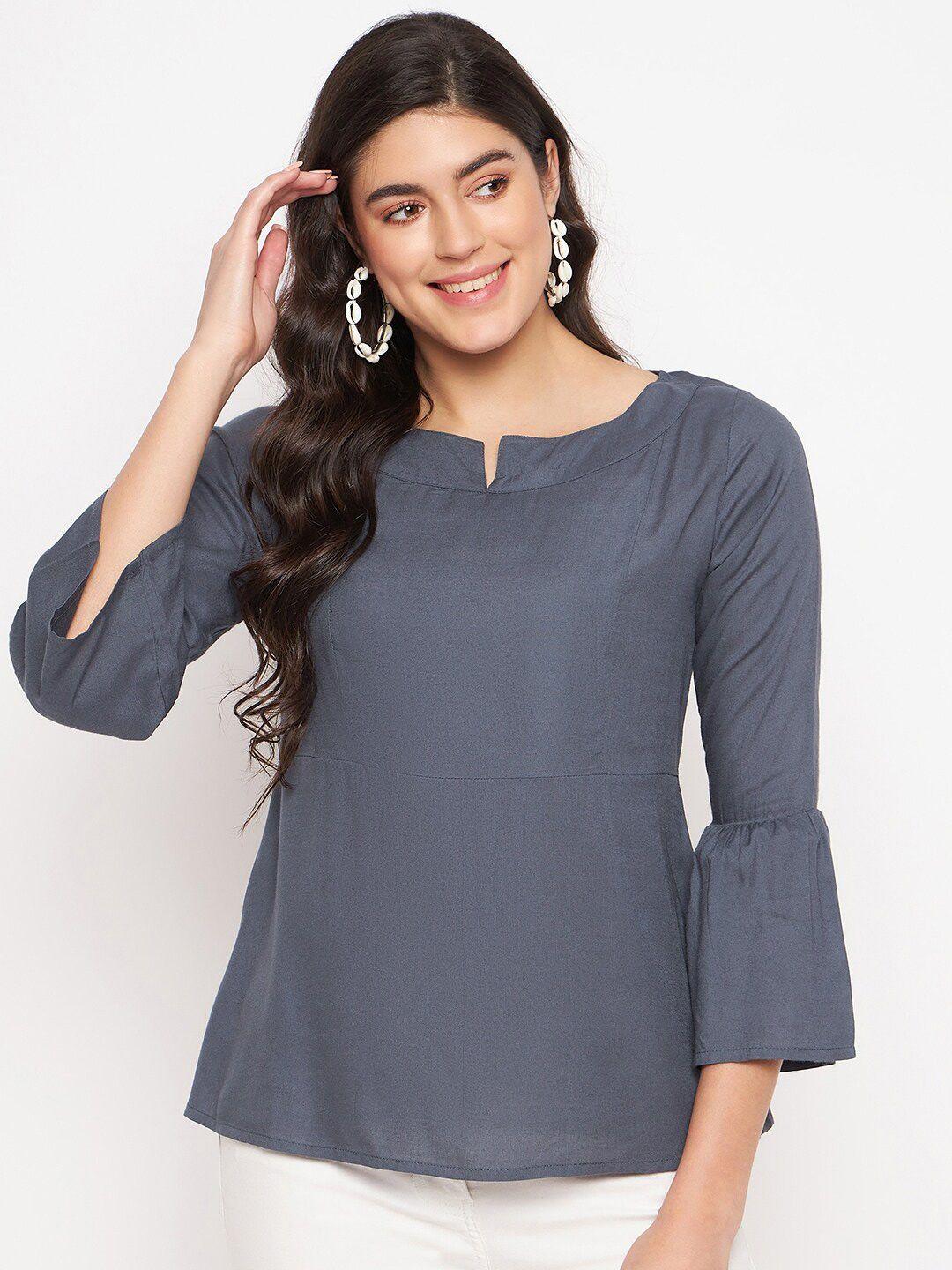 brinns notched neck bell sleeve a-line top