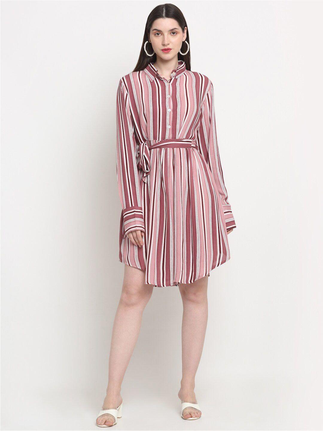 kalini striped cuffed sleeves shirt style dress