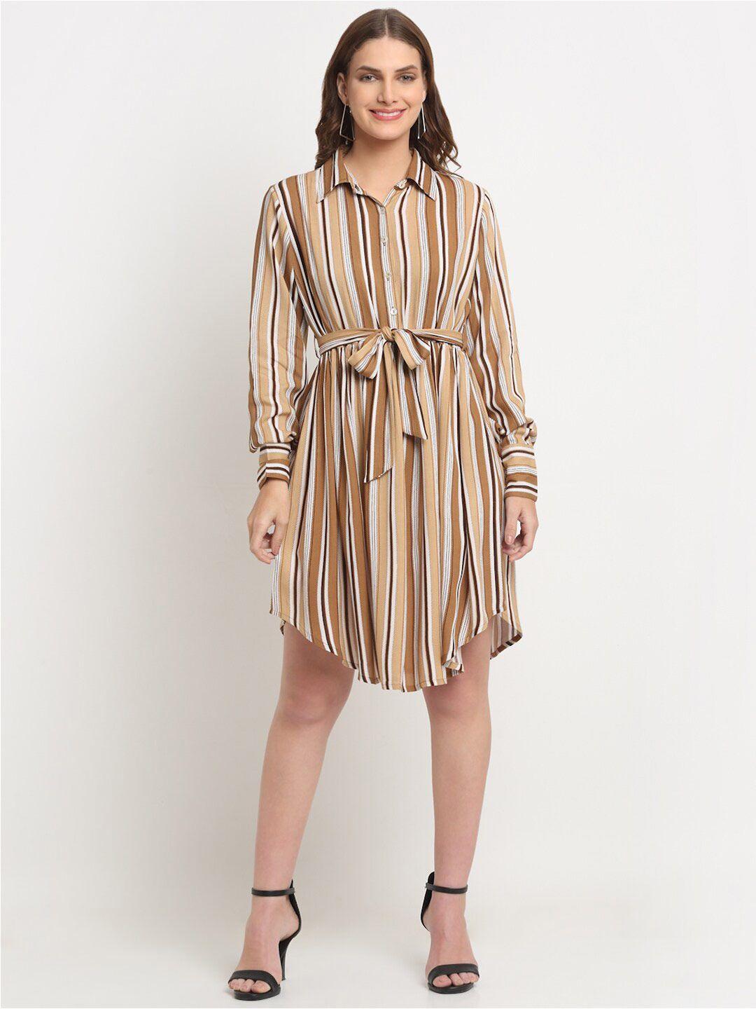 kalini striped cuffed sleeves shirt dress