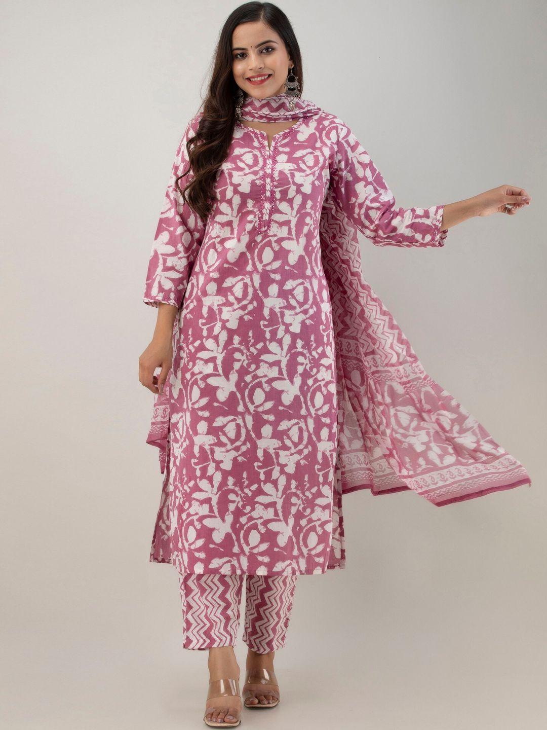 readiprint fashions printed beads & stones pure cotton kurta with trousers & dupatta