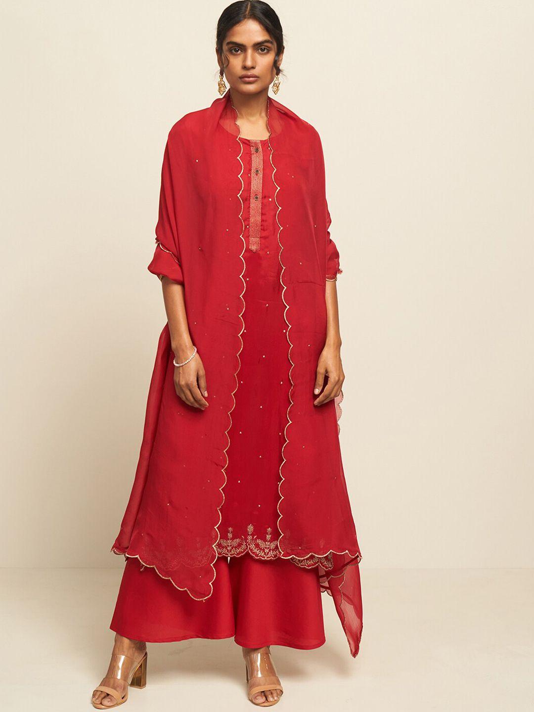 ganga embroidered pure silk kurta with palazzos & dupatta