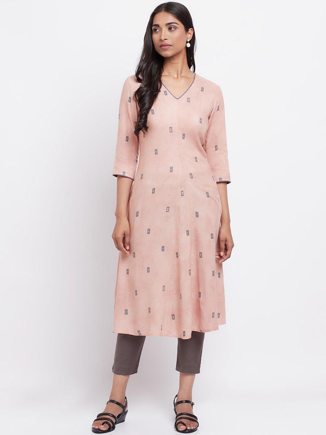 w geometric printed v-neck a-line kurta with trousers