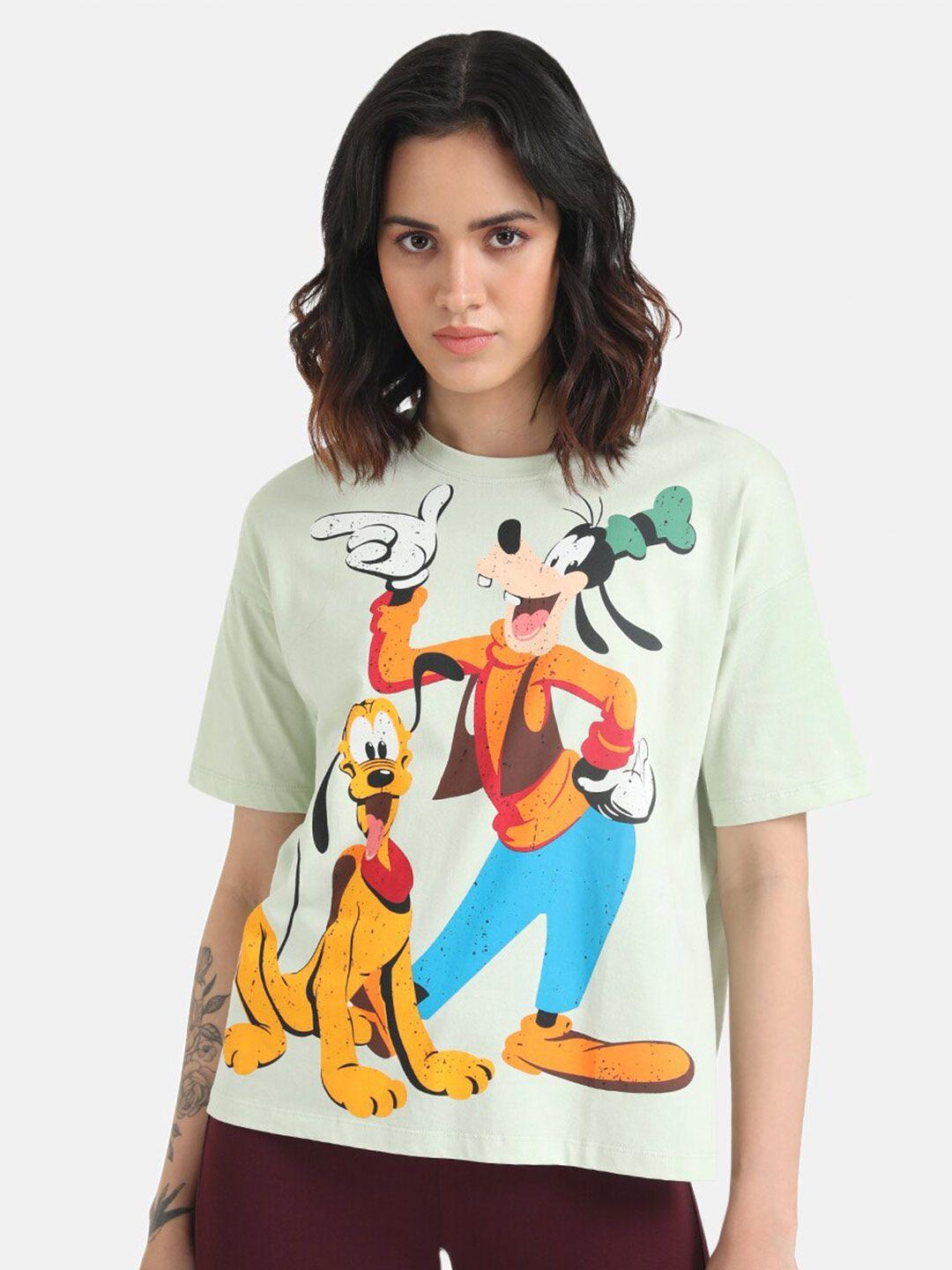 kazo pluto & goofy printed drop-shoulder sleeves cotton t-shirt