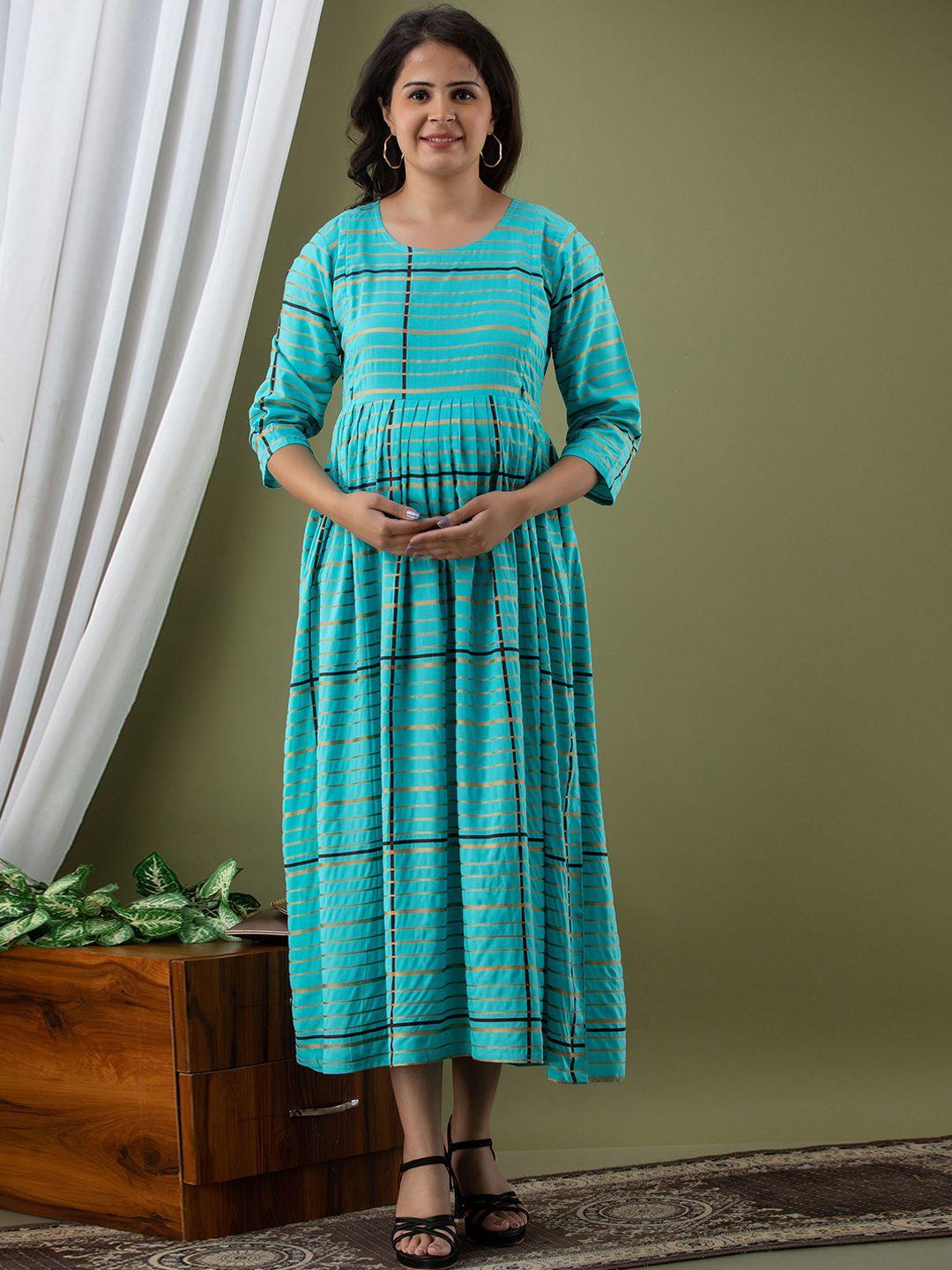 mialo fashion striped fit & flare cotton maternity ethnic dress