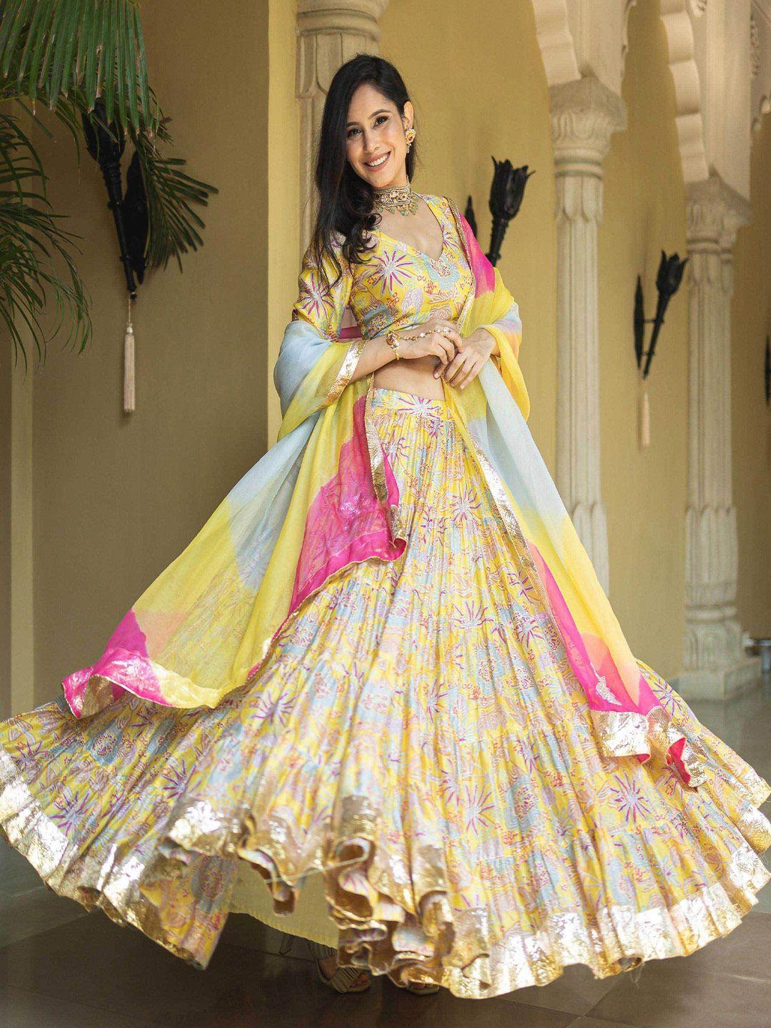 aachho printed zardozi ready to wear lehenga & blouse with dupatta