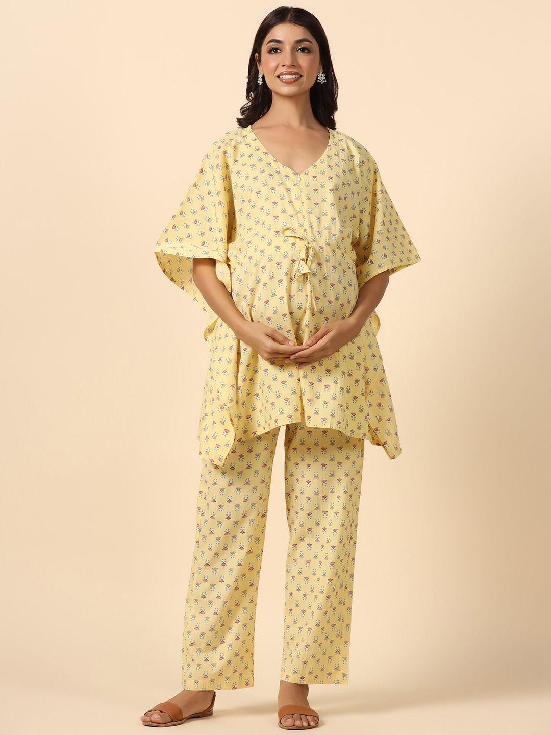 ikk kudi by seerat floral printed pure cotton maternity kurta with trousers