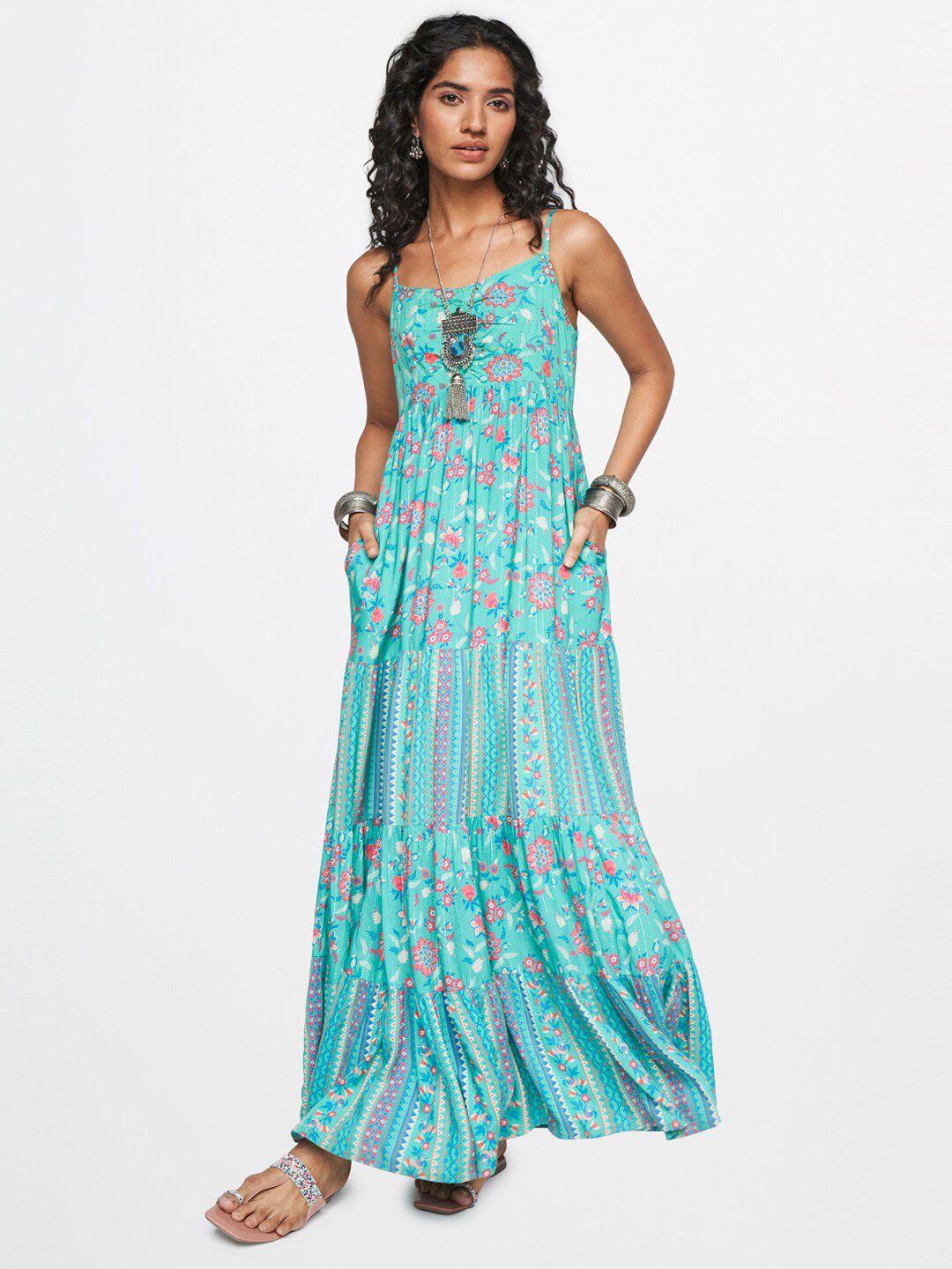 global desi shoulder straps floral print maxi dress