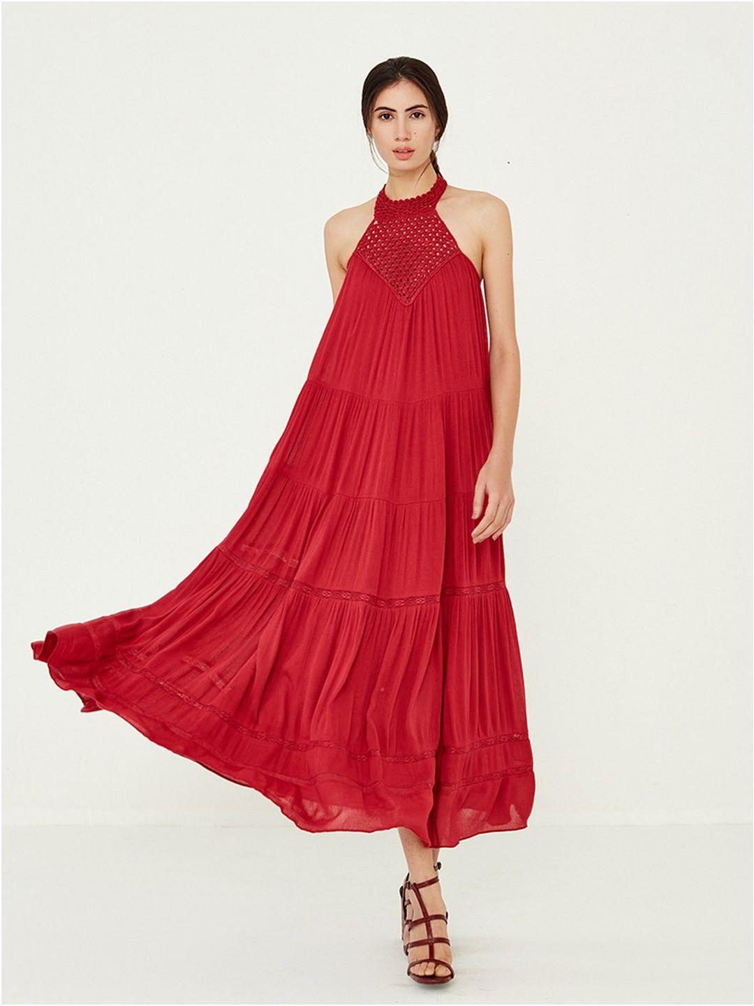 ancestry crochet yoke sleeveless tiered a-line maxi dress