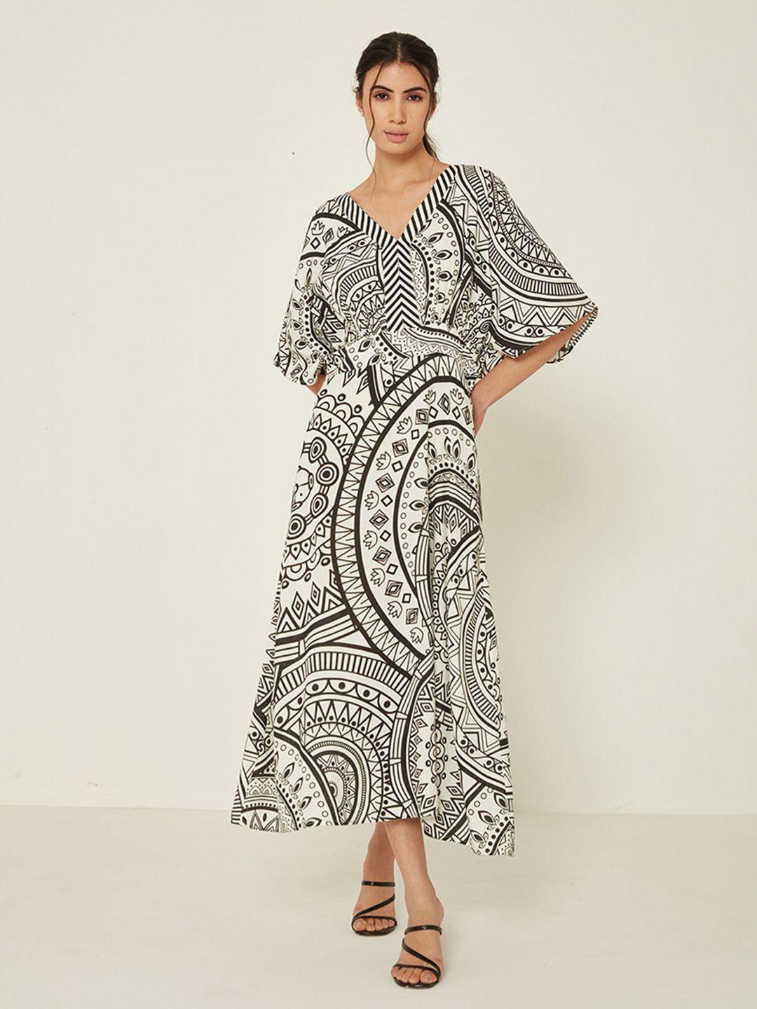 ancestry ethnic motifs printed flared sleeve fit & flare midi dress