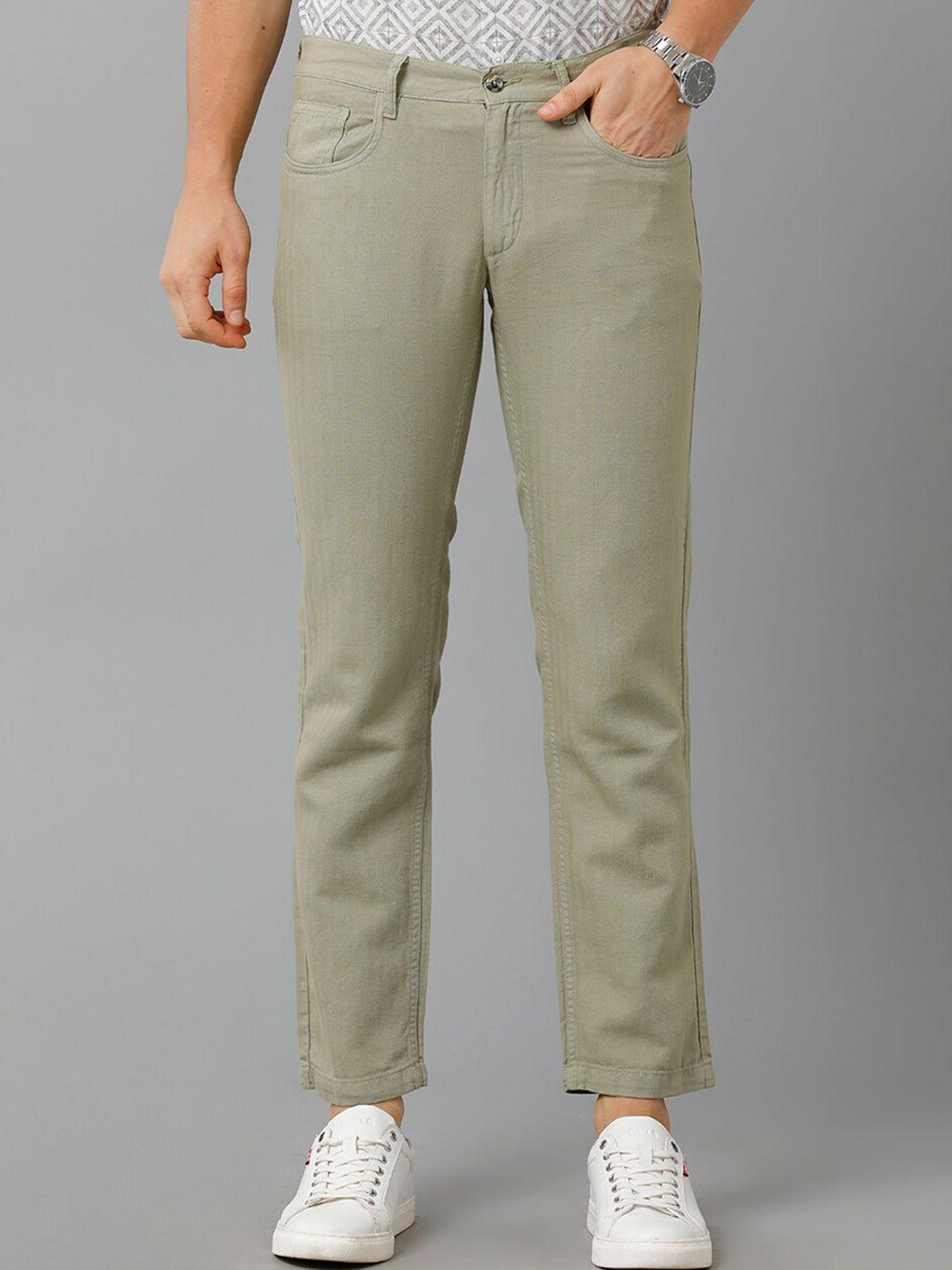 linen club slim fit mid-rise pure linen trousers