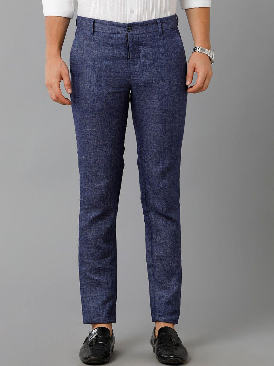 linen club men slim fit mid-rise linen trousers