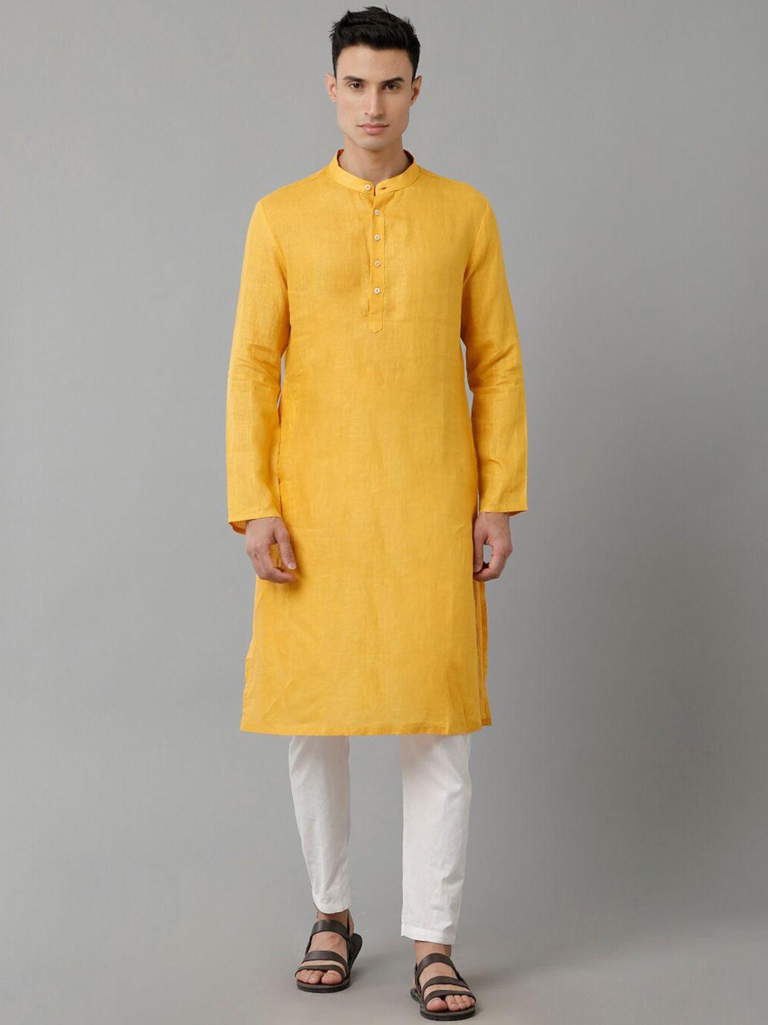 linen club mandarin collar pure linen kurta