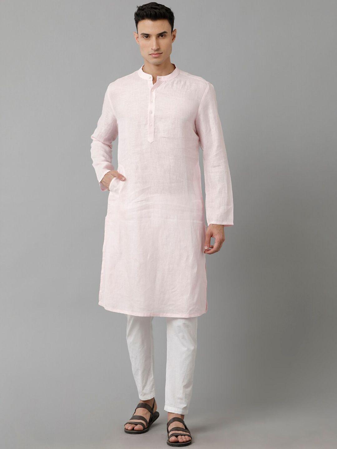 linen club mandarin collar pure linen kurta