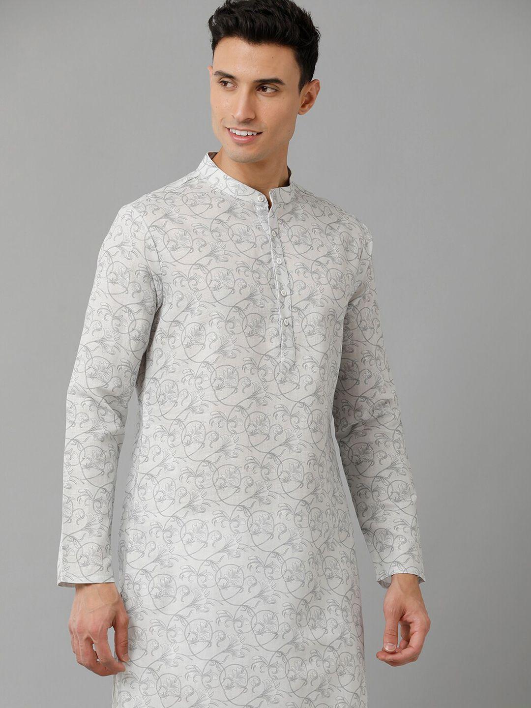 linen club floral printed pure linen kurta