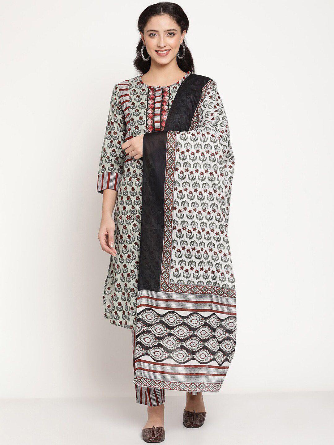 be indi ethnic motifs printed pure cotton kurta with trousers & dupatta