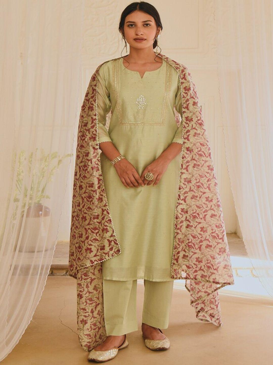 karaj jaipur ethnic motifs embroidered gotta patti kurta with trousers & dupatta