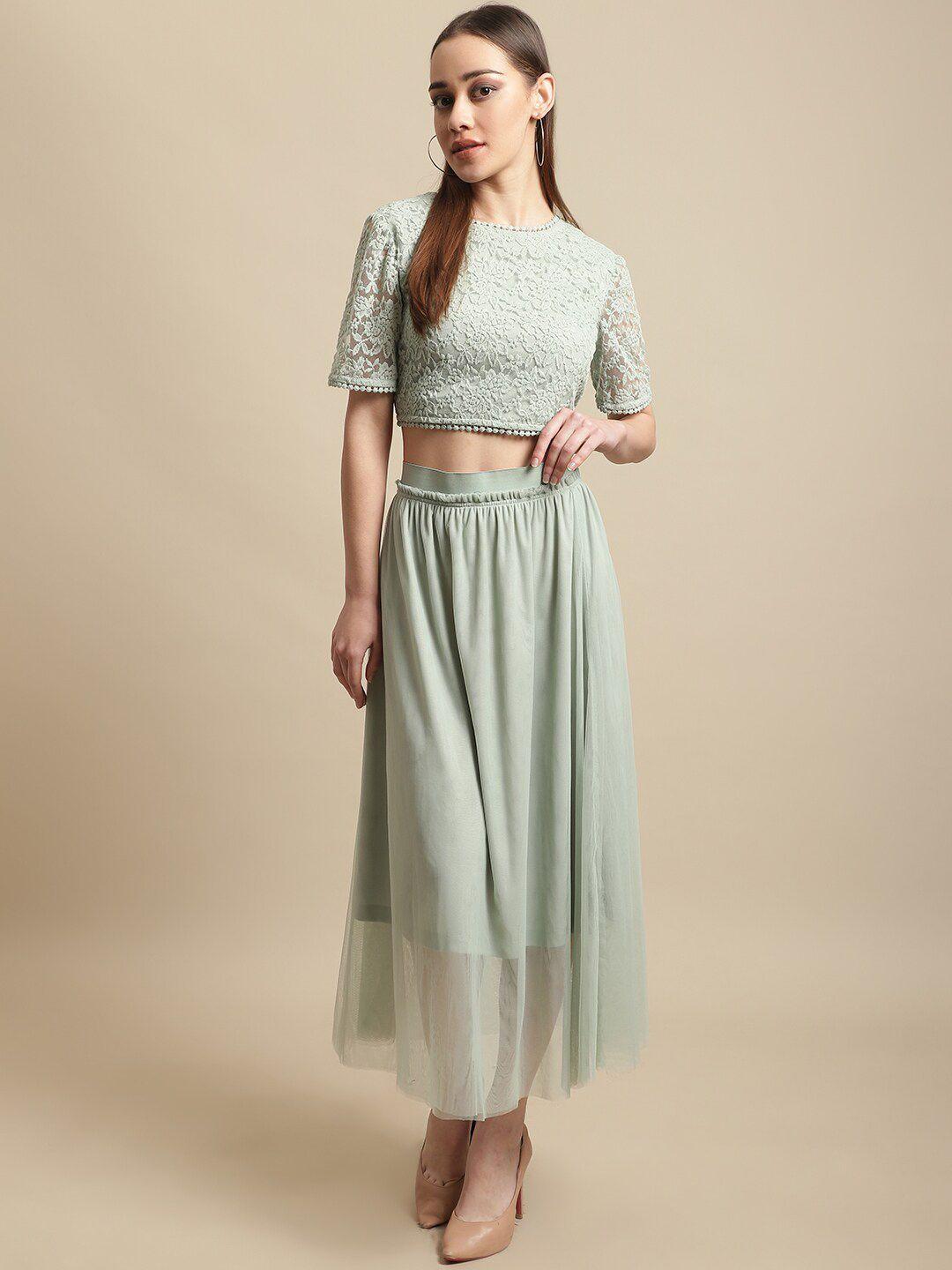 blanc9 lace crop top with flared skirt co-ord set