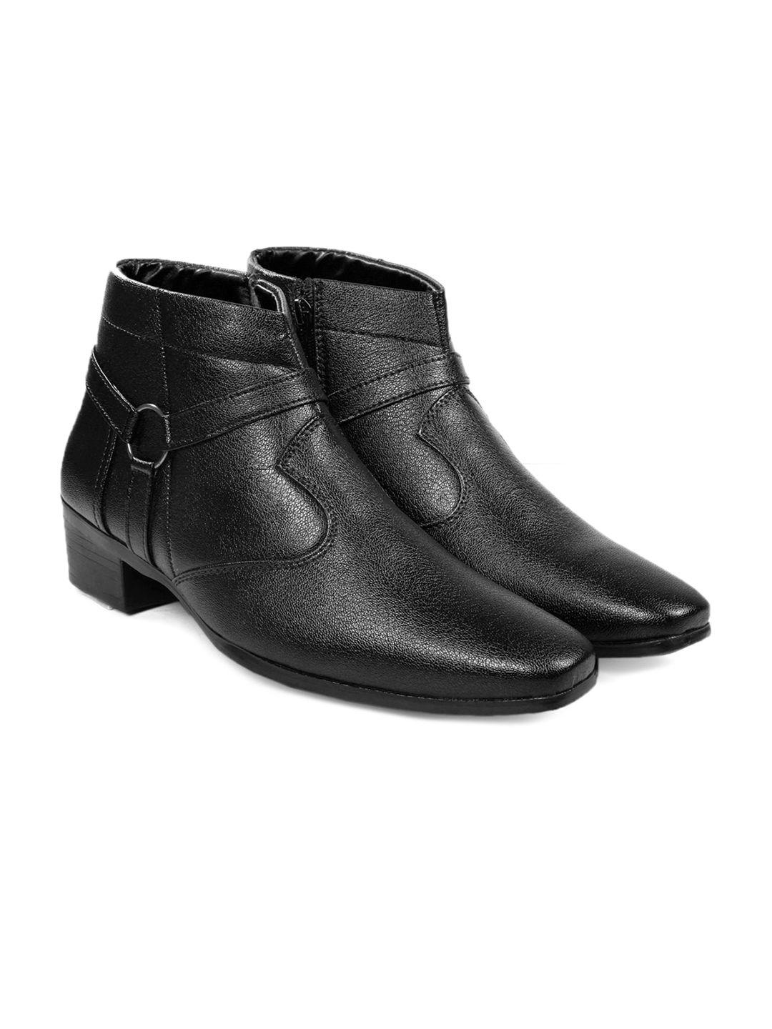 bxxy men mid top block heel formal boots with buckle detail