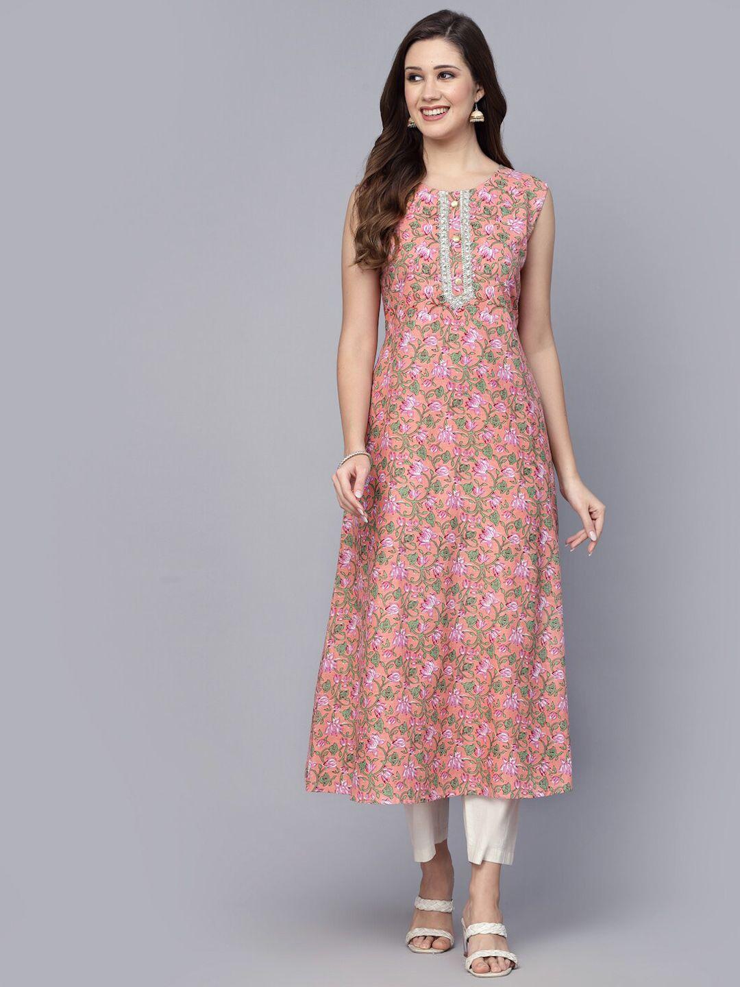 stylum floral printed gotta patti a-line pure cotton kurta