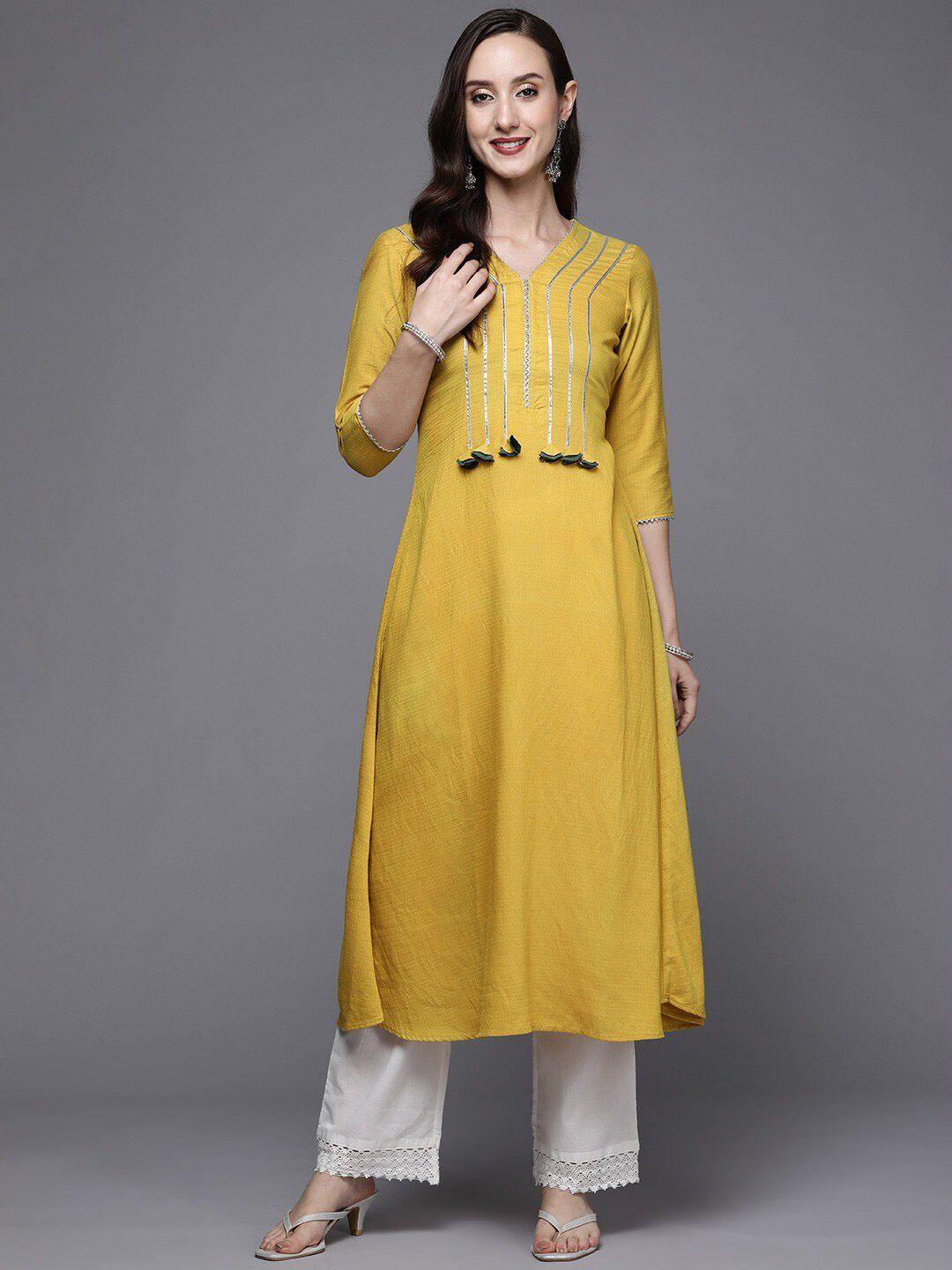 inddus v-neck gotta patti a-line kurta