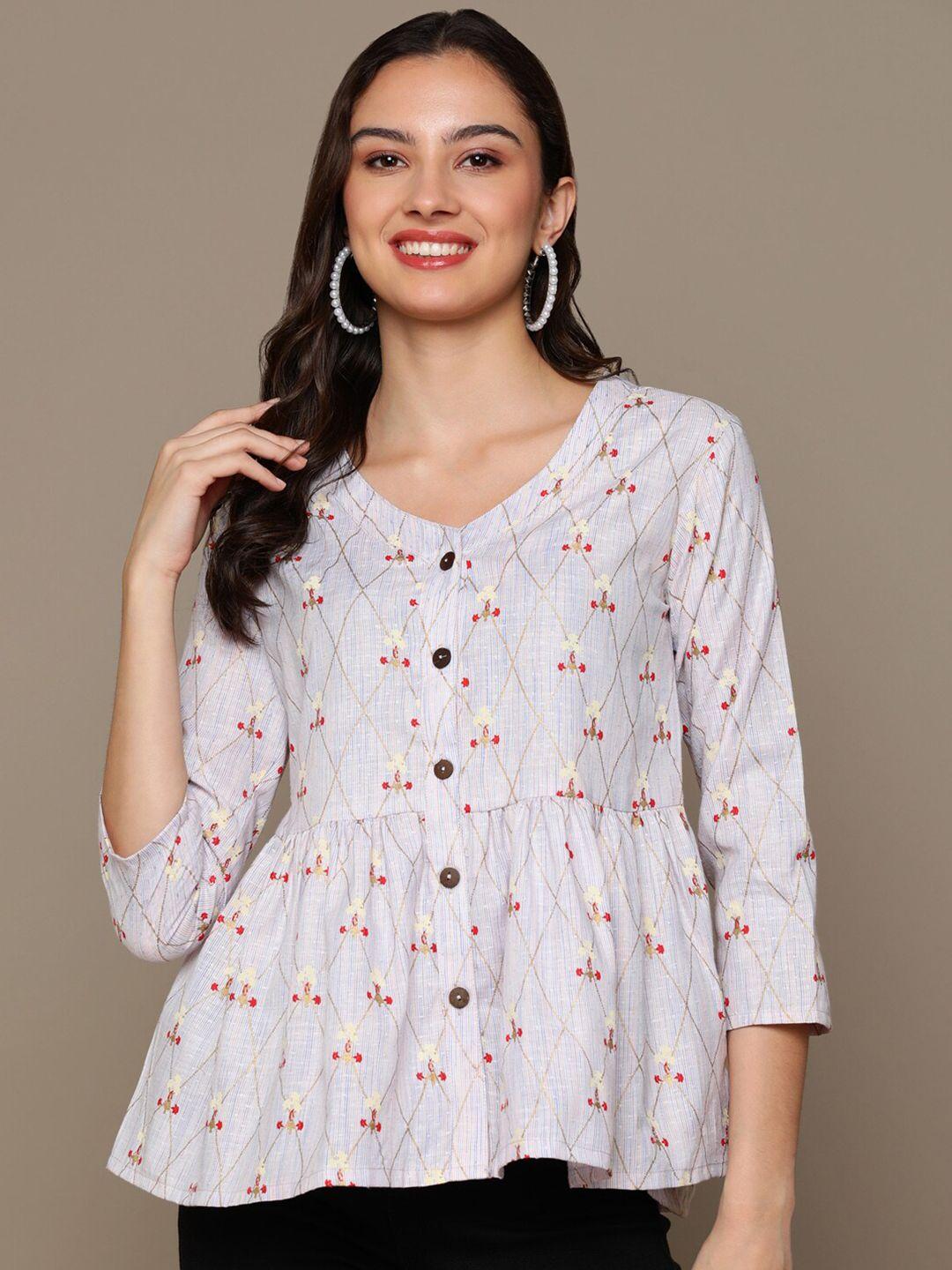 malhaar v-neck ethnic motifs printed peplum top