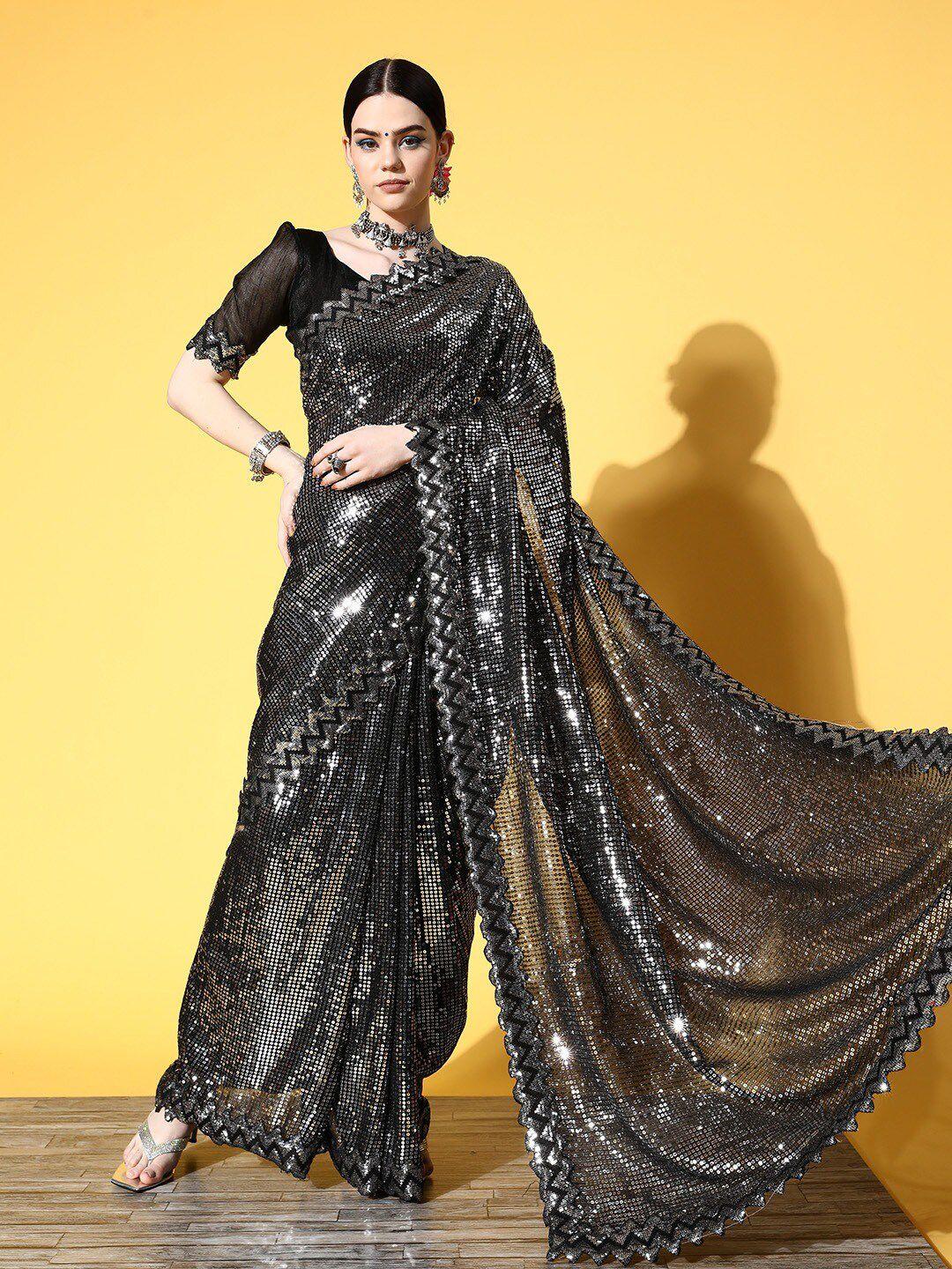 globon impex embellished sequinned pure georgette saree