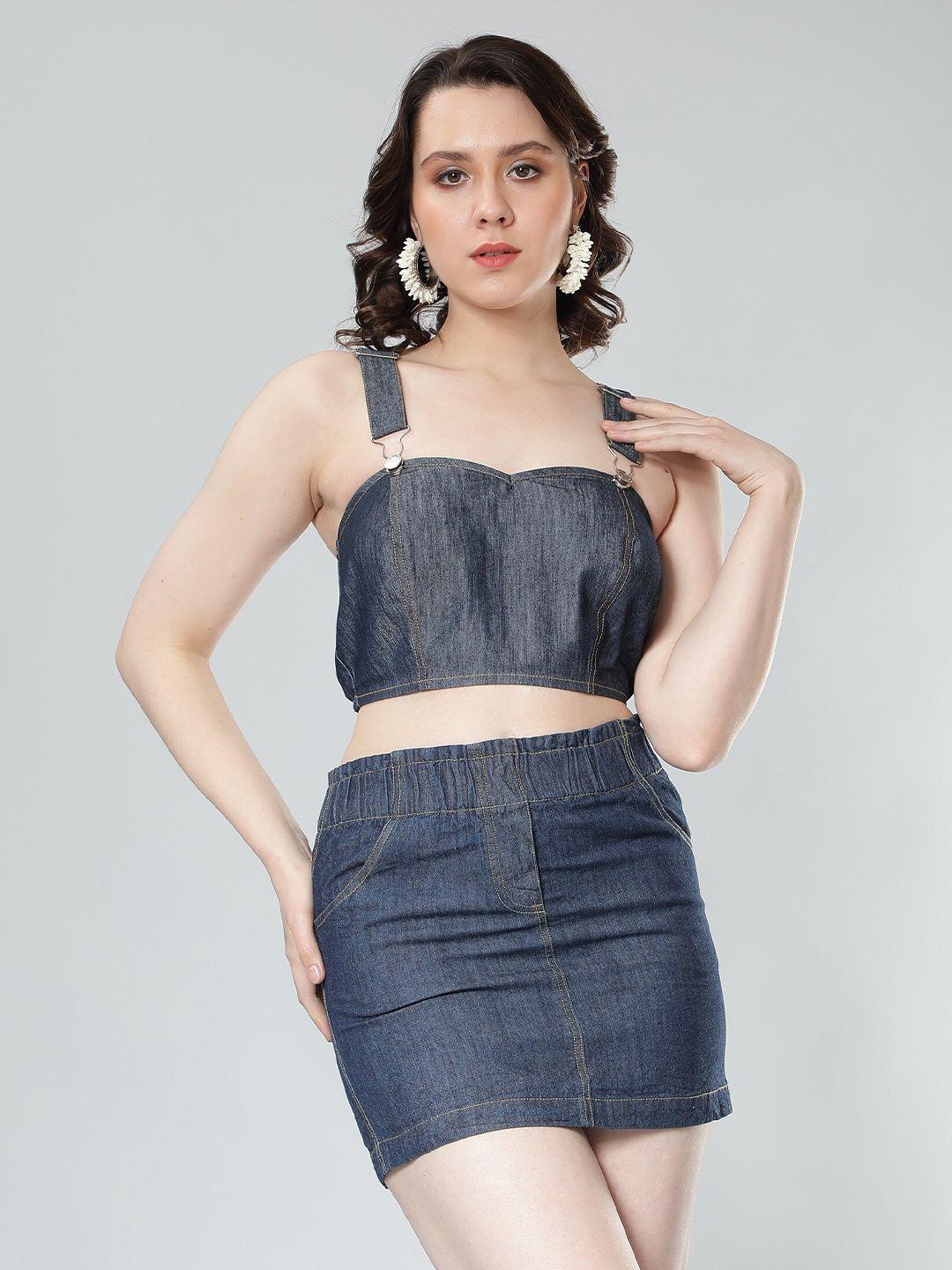 nuevosdamas sweetheart neck denim crop top