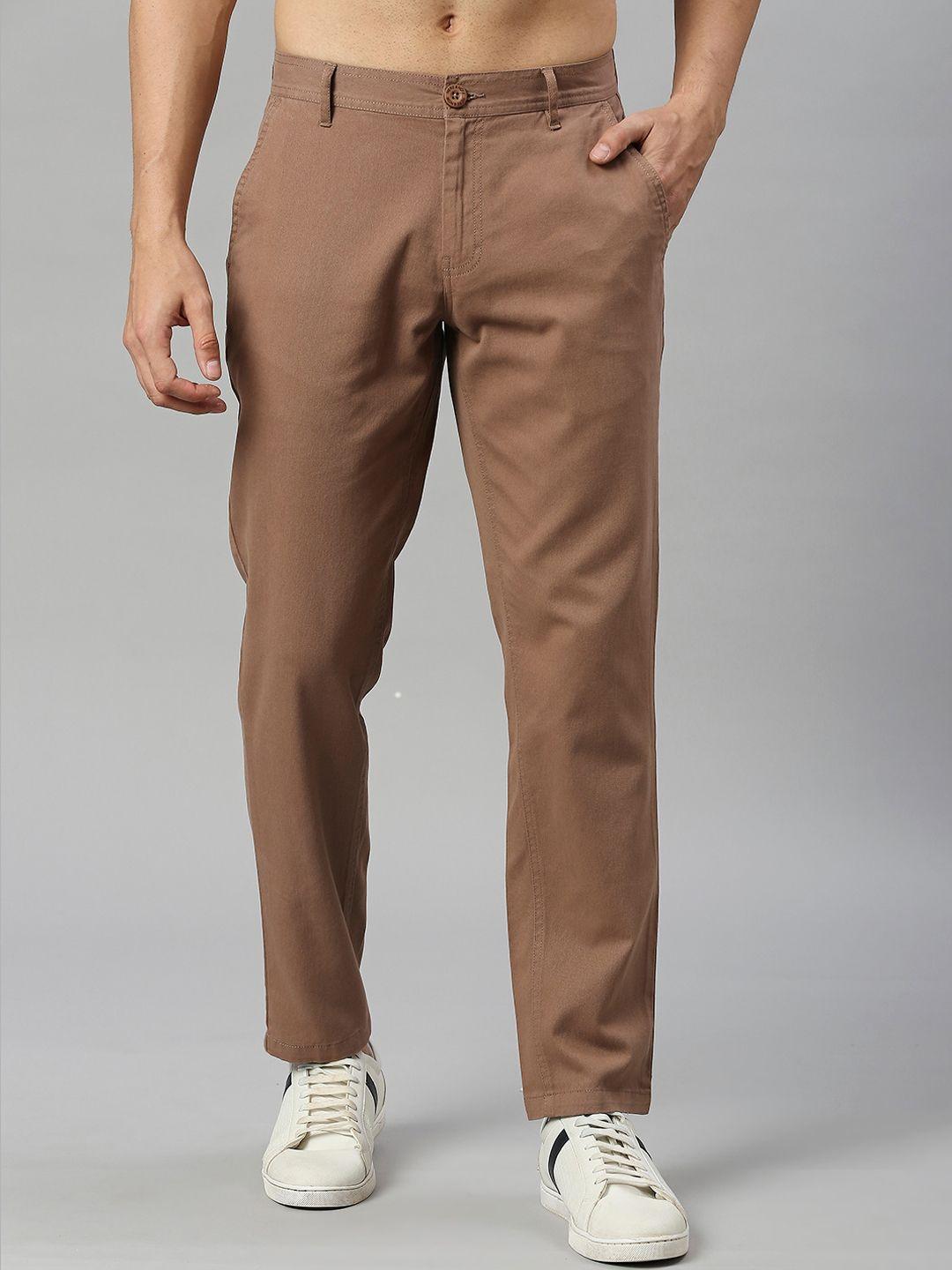 here&now men smart mid rise slim fit pure cotton trousers