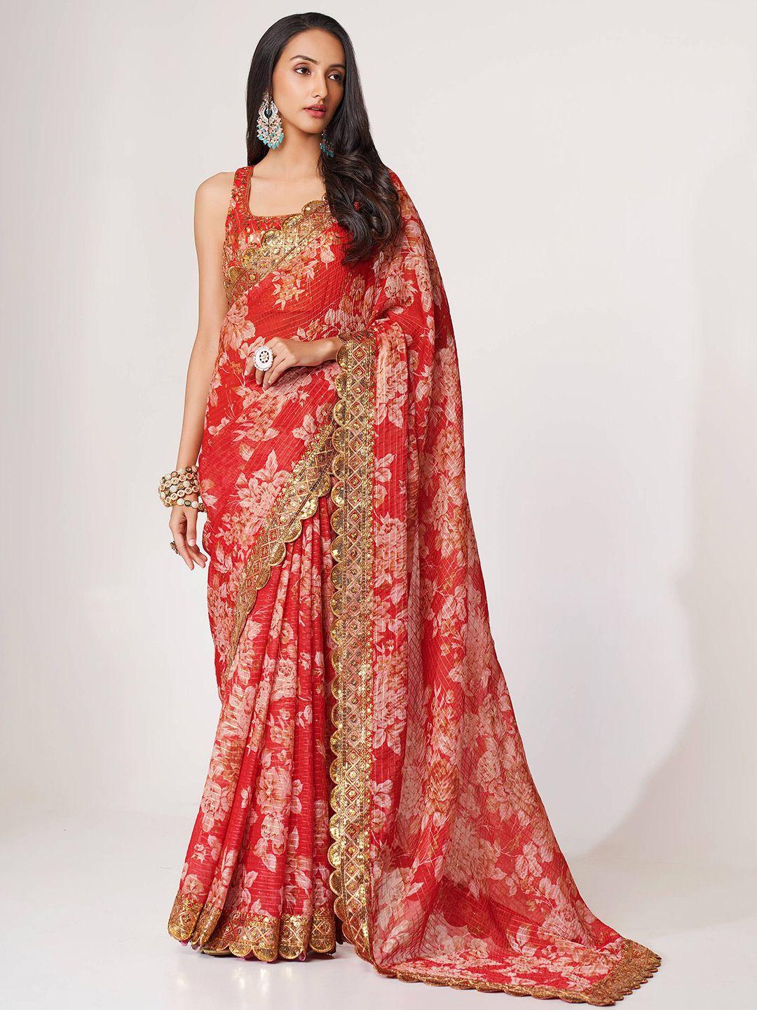 fabpixel embellished sequinned organza leheriya saree