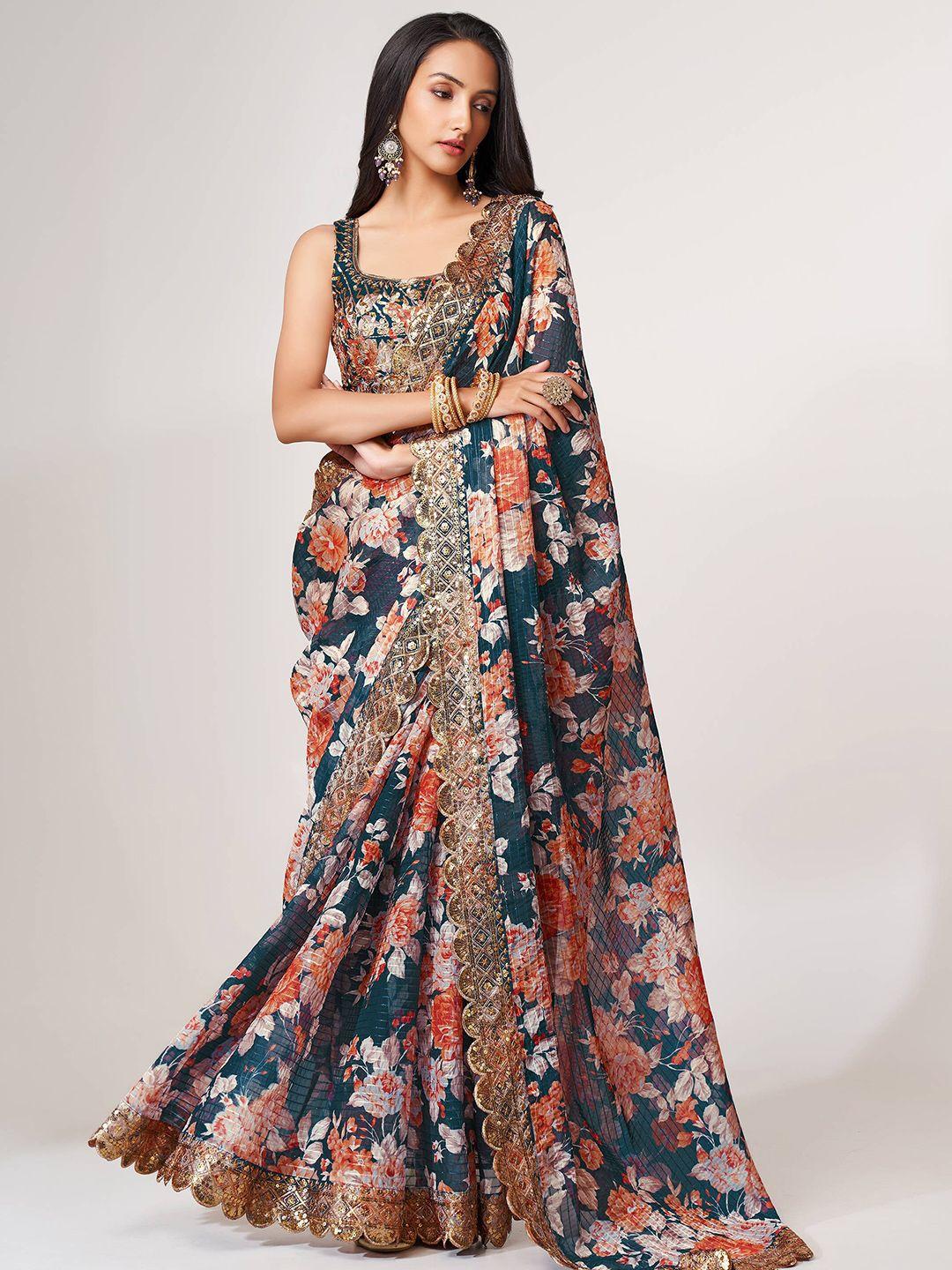 fabpixel floral printed organza saree