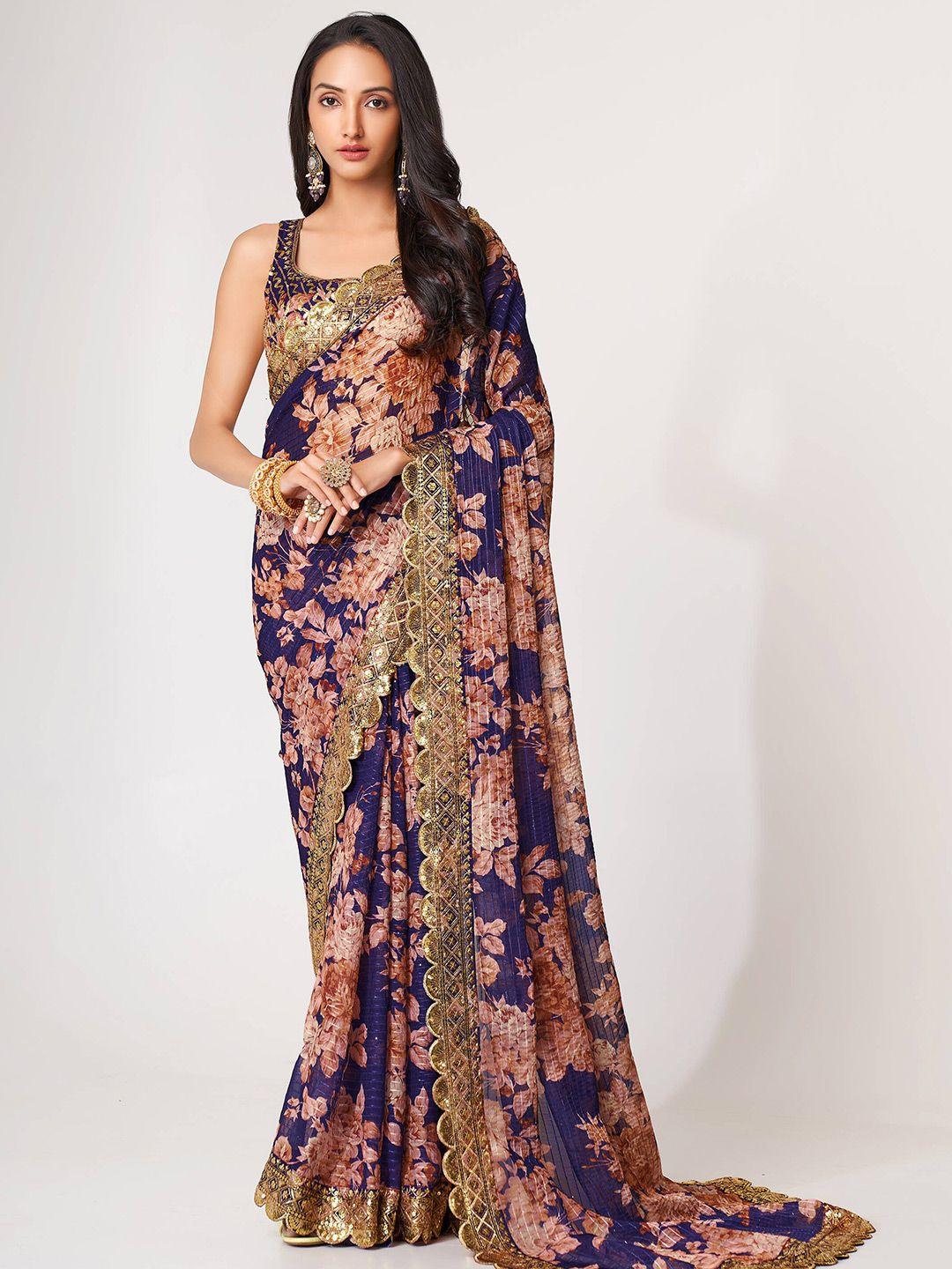 fabpixel purple embellished sequinned organza leheriya saree