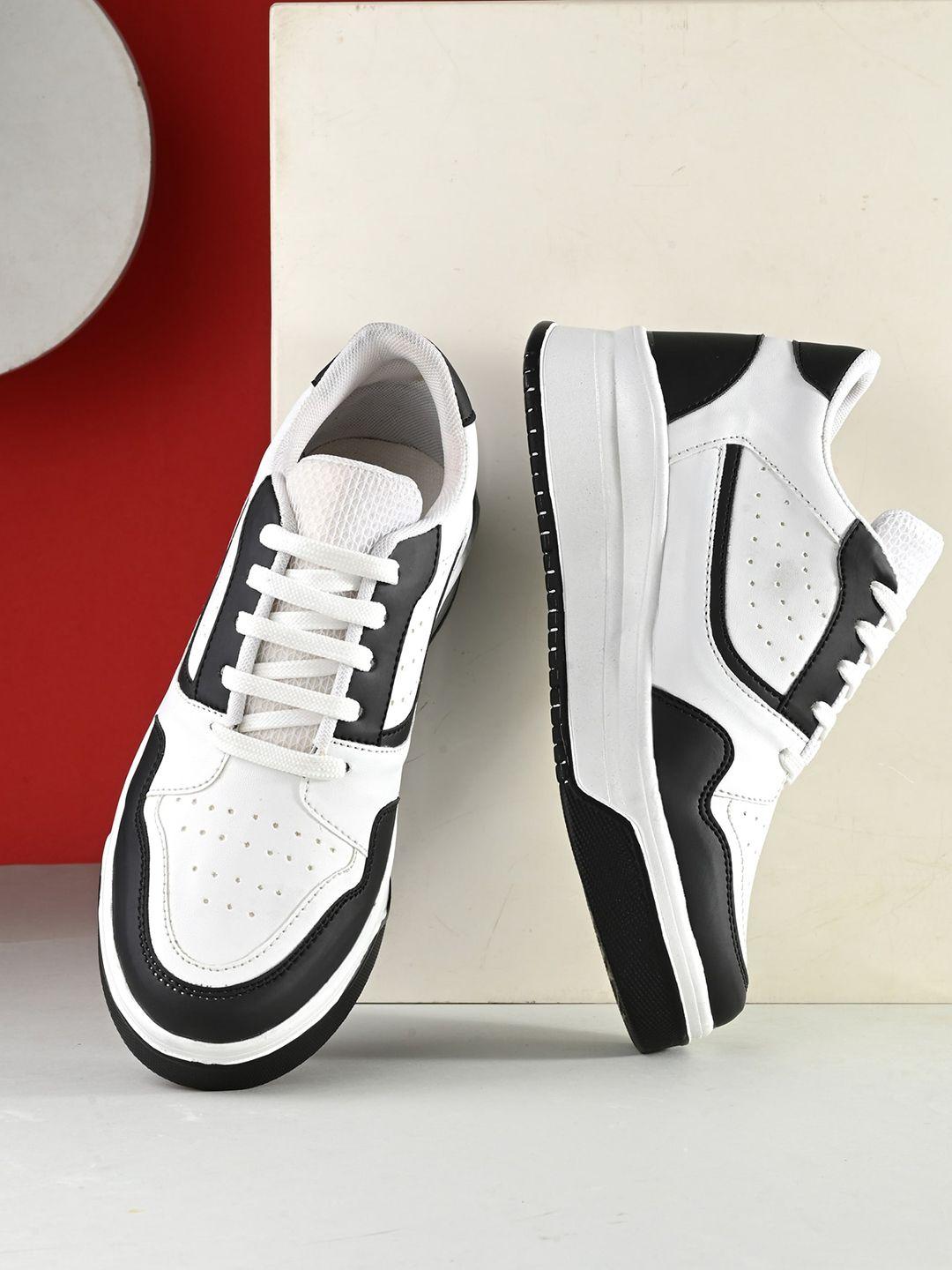 the roadster lifestyle co. women white and black colourblocked perforated sneakers