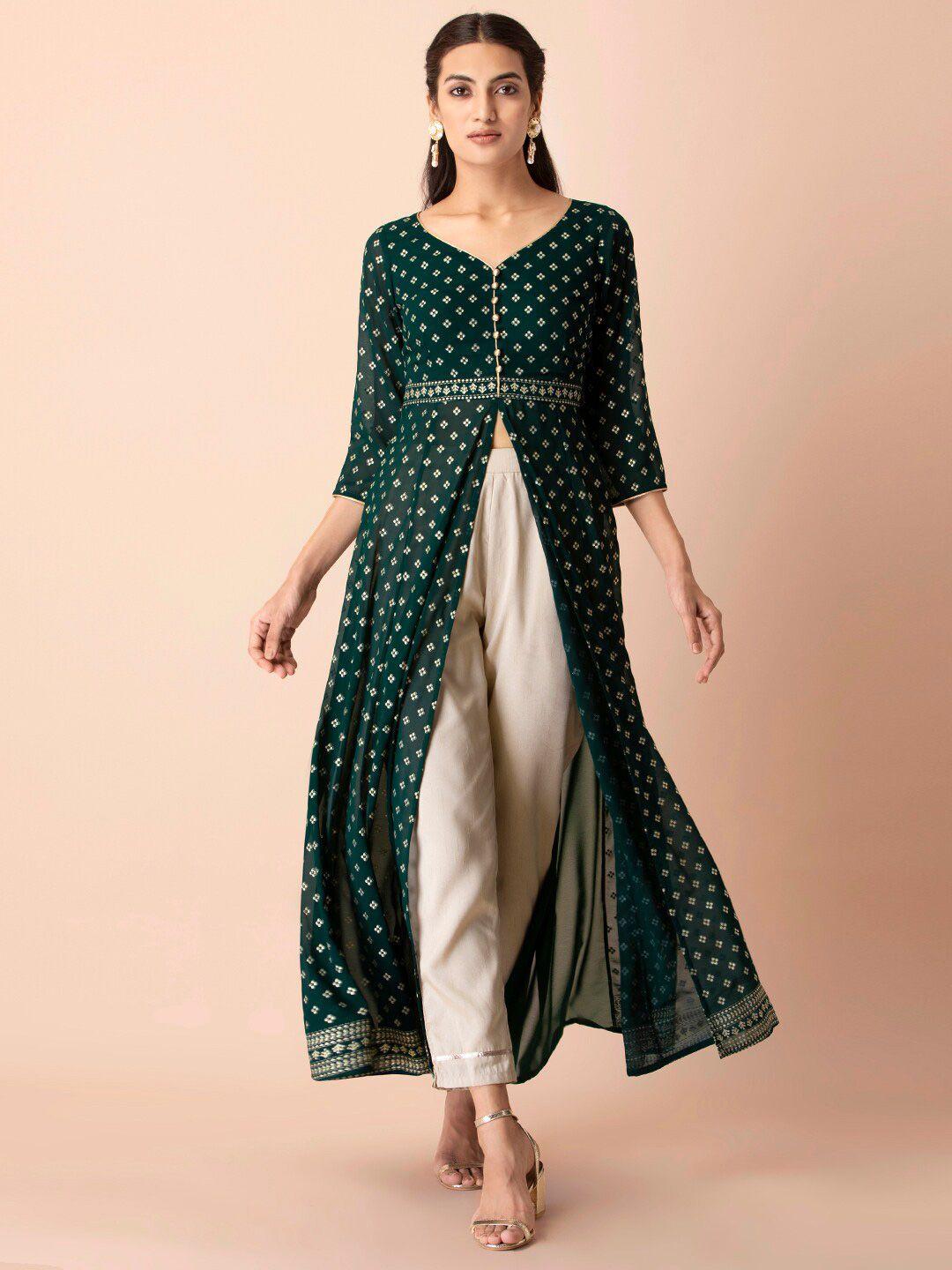 indya high slit floral printed a-line kurta