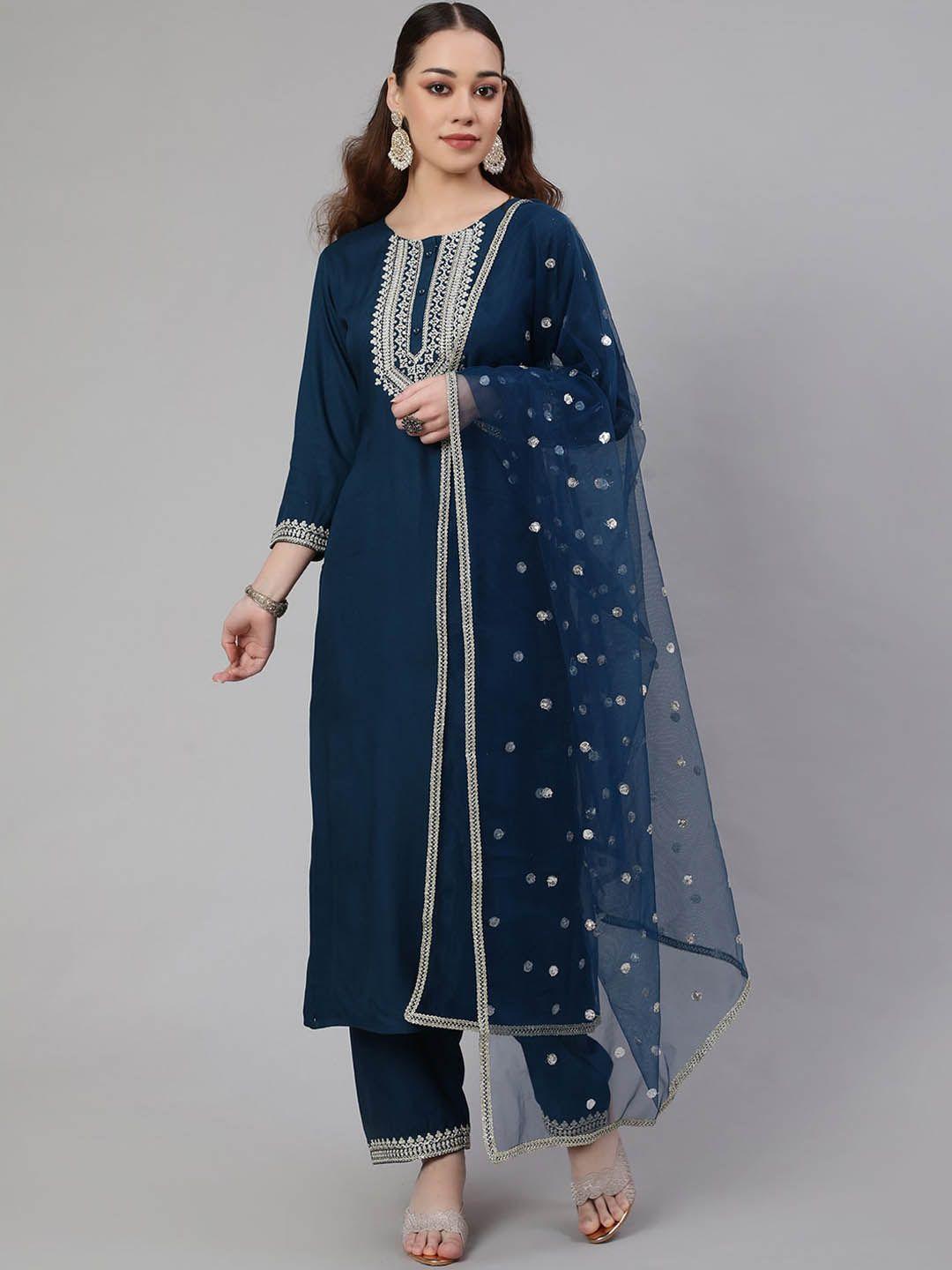 nayoteal  ethnic motifs yoke design thread work kurta with palazzos & dupatta