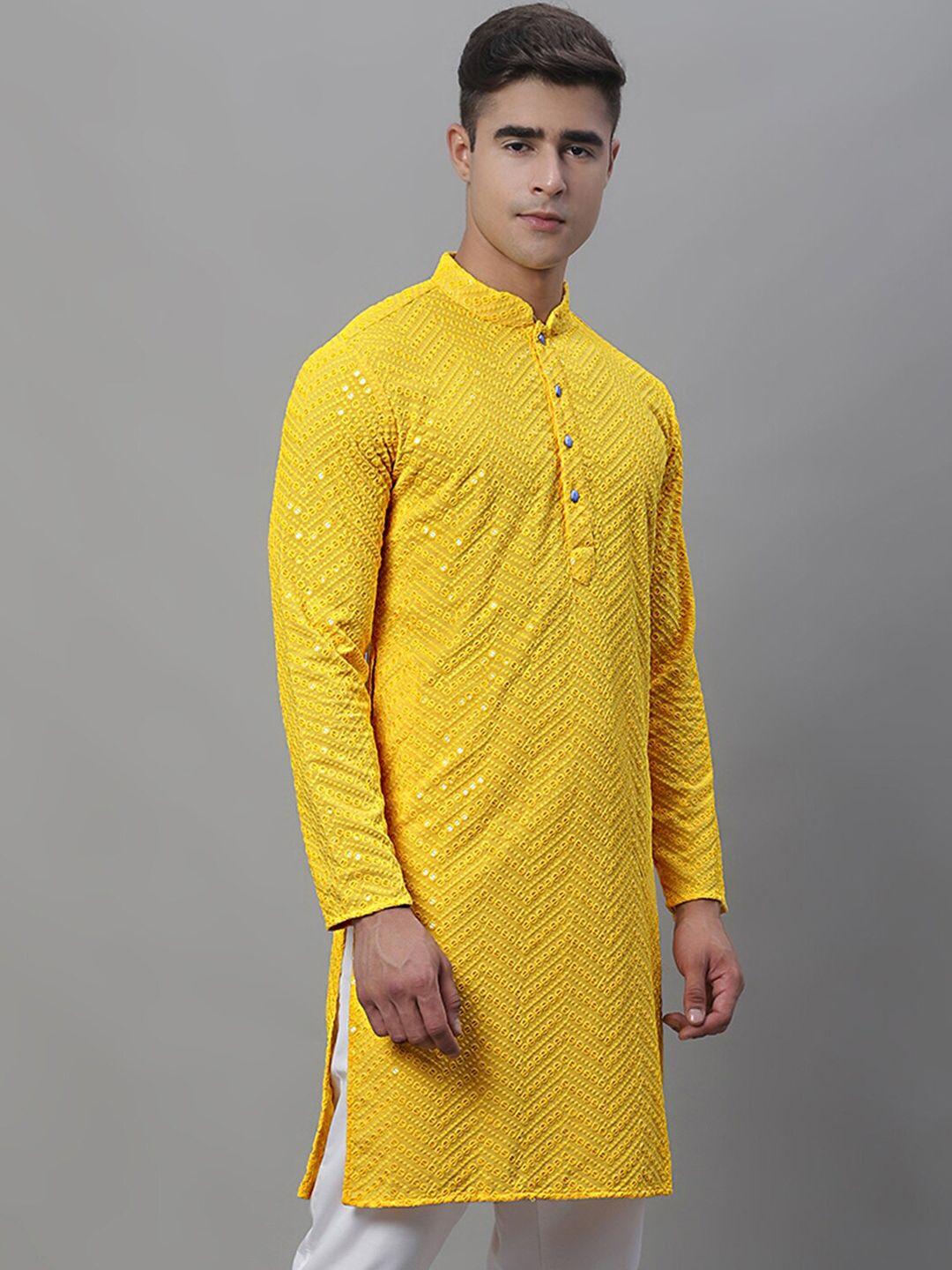 jompers ethnic motif embroidered mandarin collar sequinned pure cotton kurta