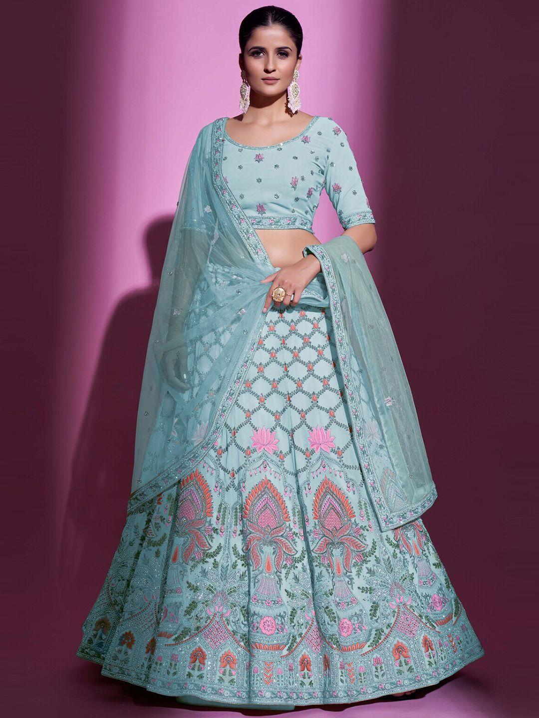 fusionic embellished thread work semi-stitched lehenga & unstitched blouse with dupatta