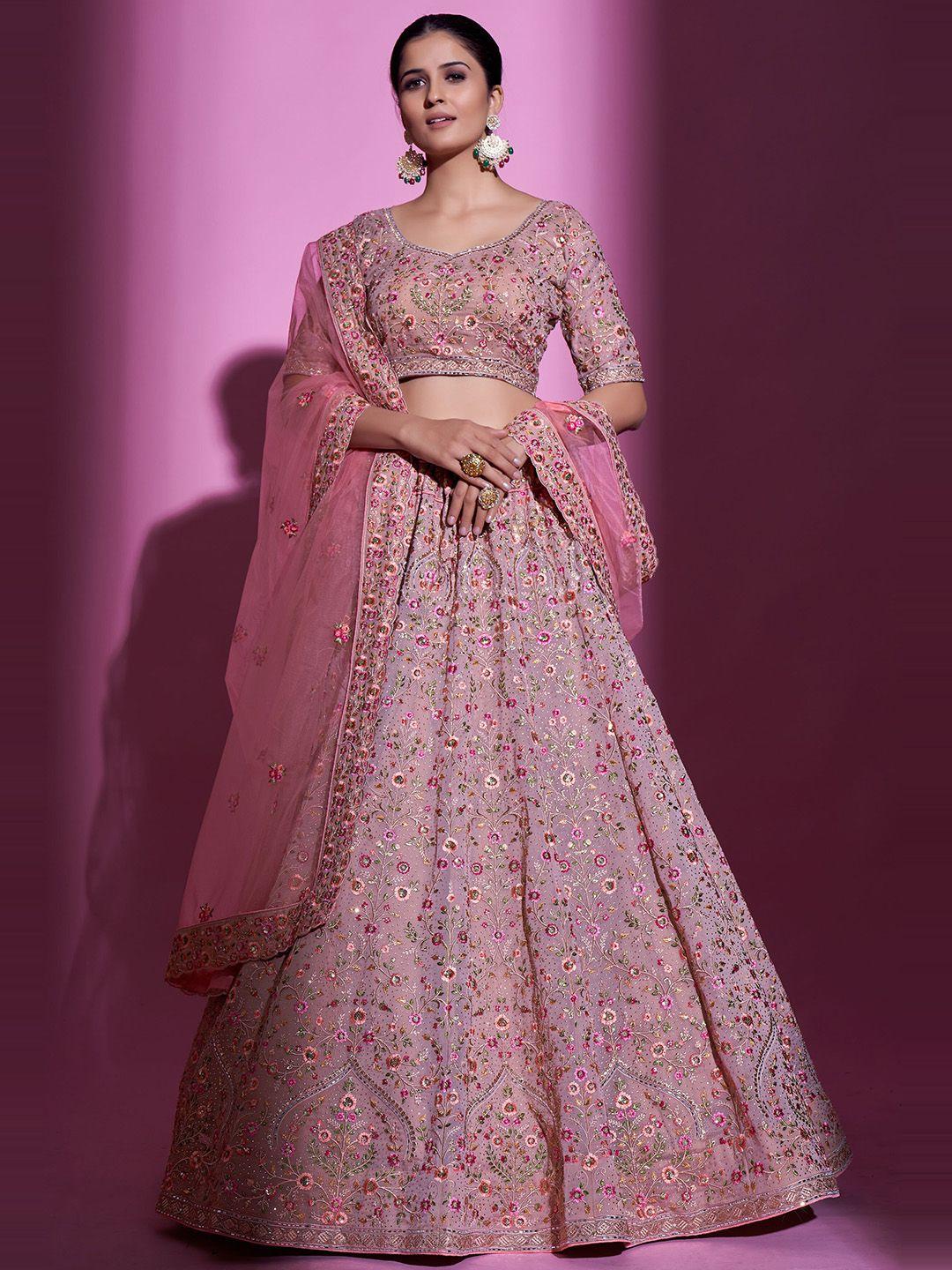 fusionic embellished thread work semi-stitched lehenga & unstitched blouse with dupatta