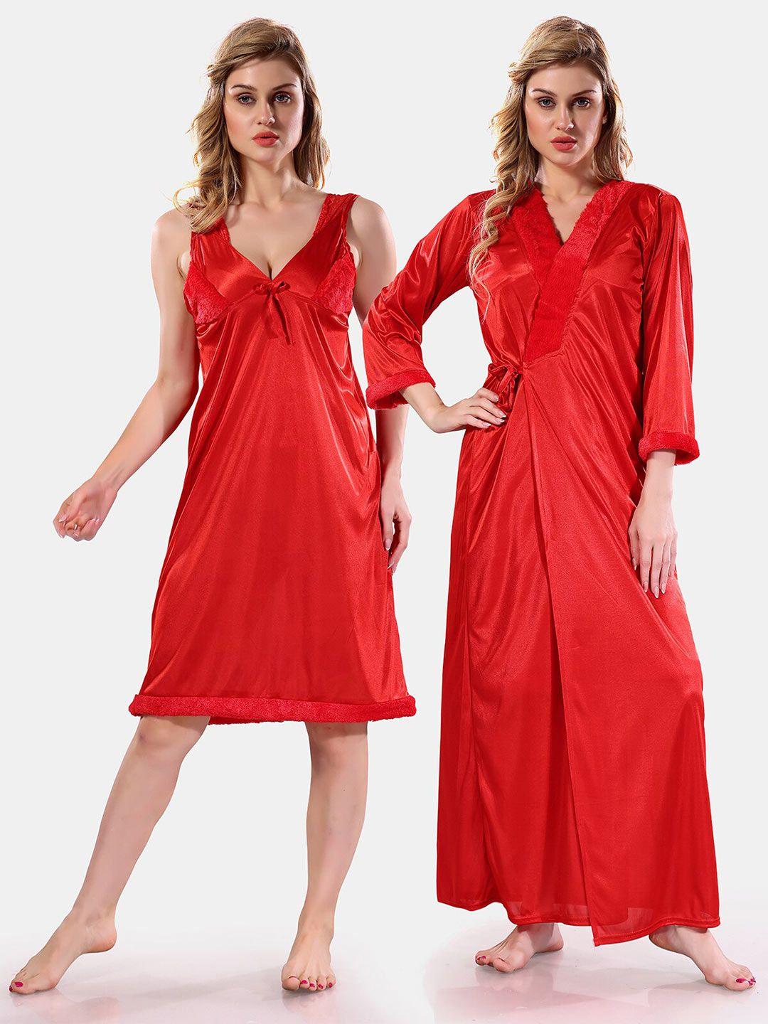 be you v neck lace up details satin nightdress with robe